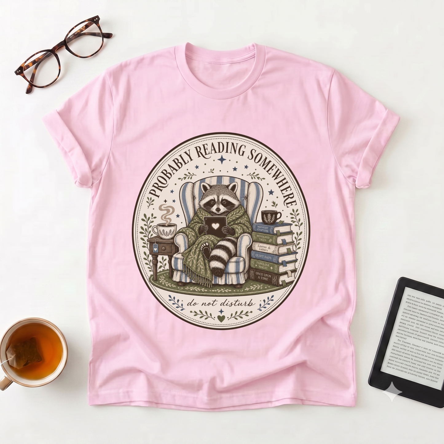 Reading Raccoon T-Shirt — "Probably Reading Somewhere Else" Book Lover Tee
