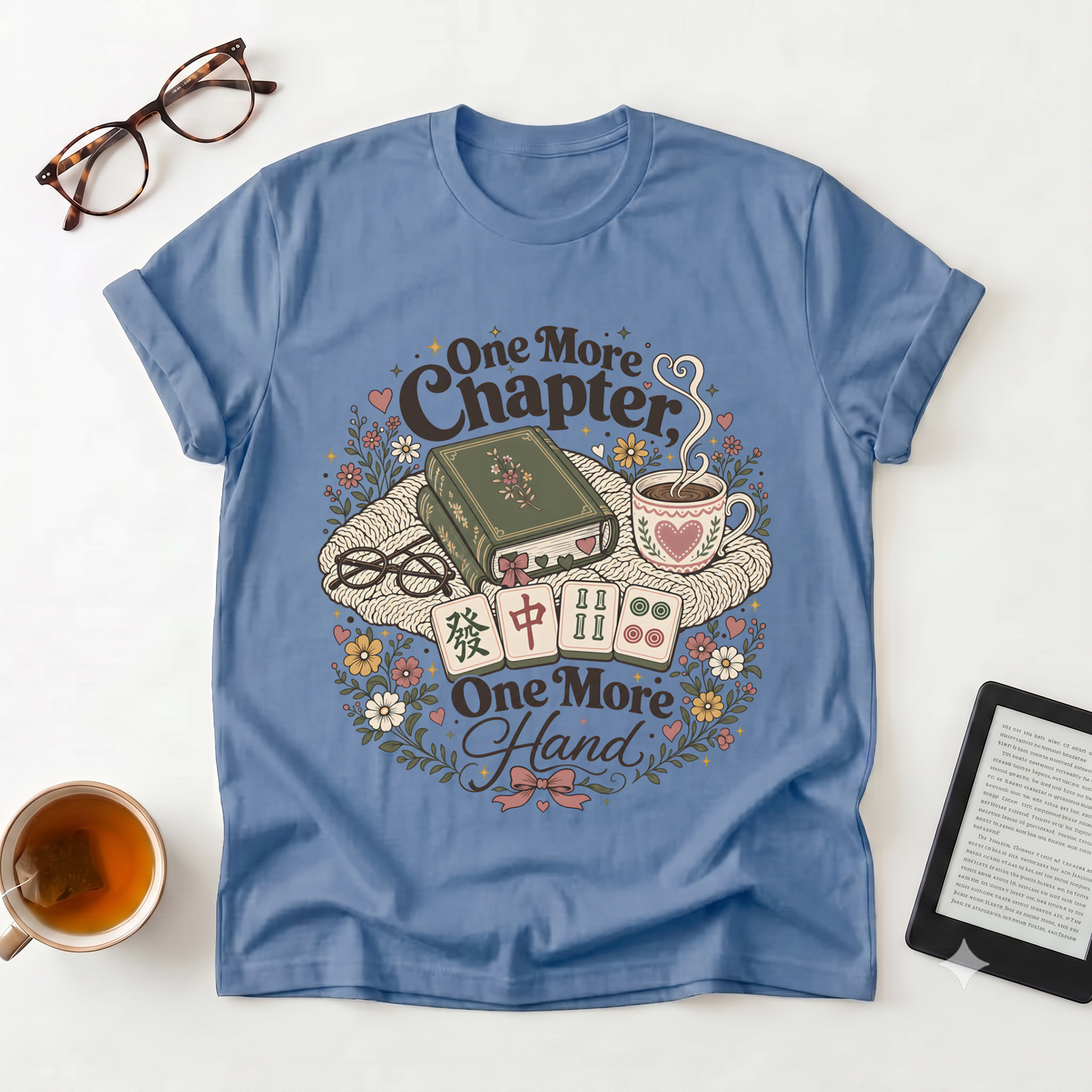Book Lover Mahjong T‑Shirt — “One More Chapter, One More Hand” Cozy Reading & Game Night Tee