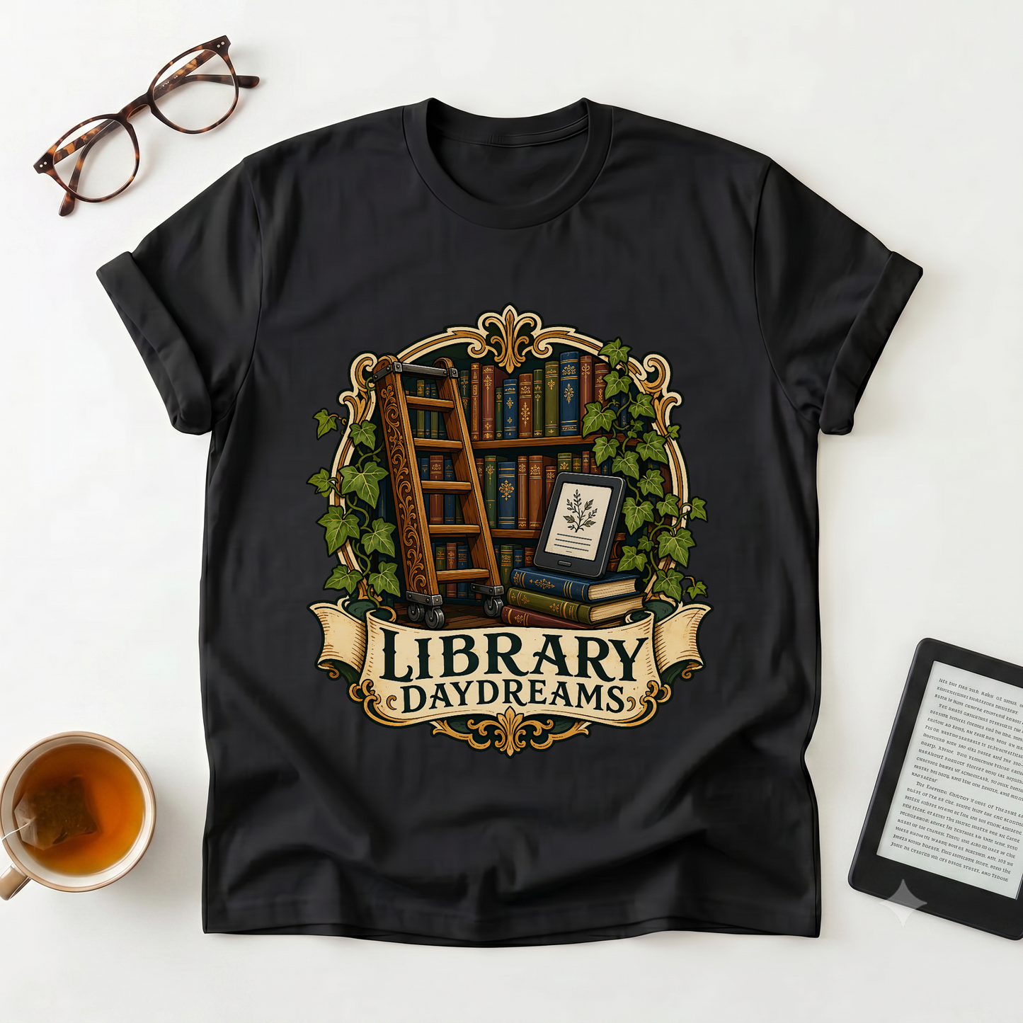 Library Daydreams T-Shirt — Vintage Book Lover Graphic Tee