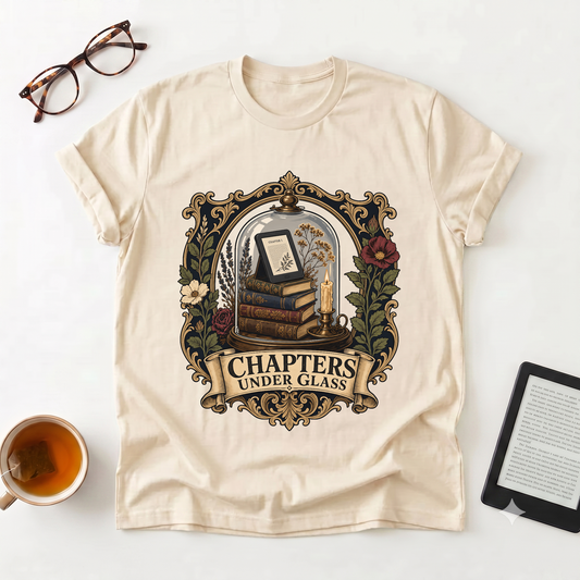 Bookish T-Shirt — "Chapters Under Glass" Vintage Library Graphic Tee