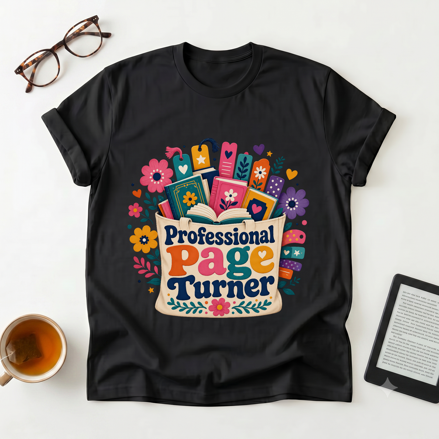 Professional Page Turner T-Shirt — Floral Booklover Gift