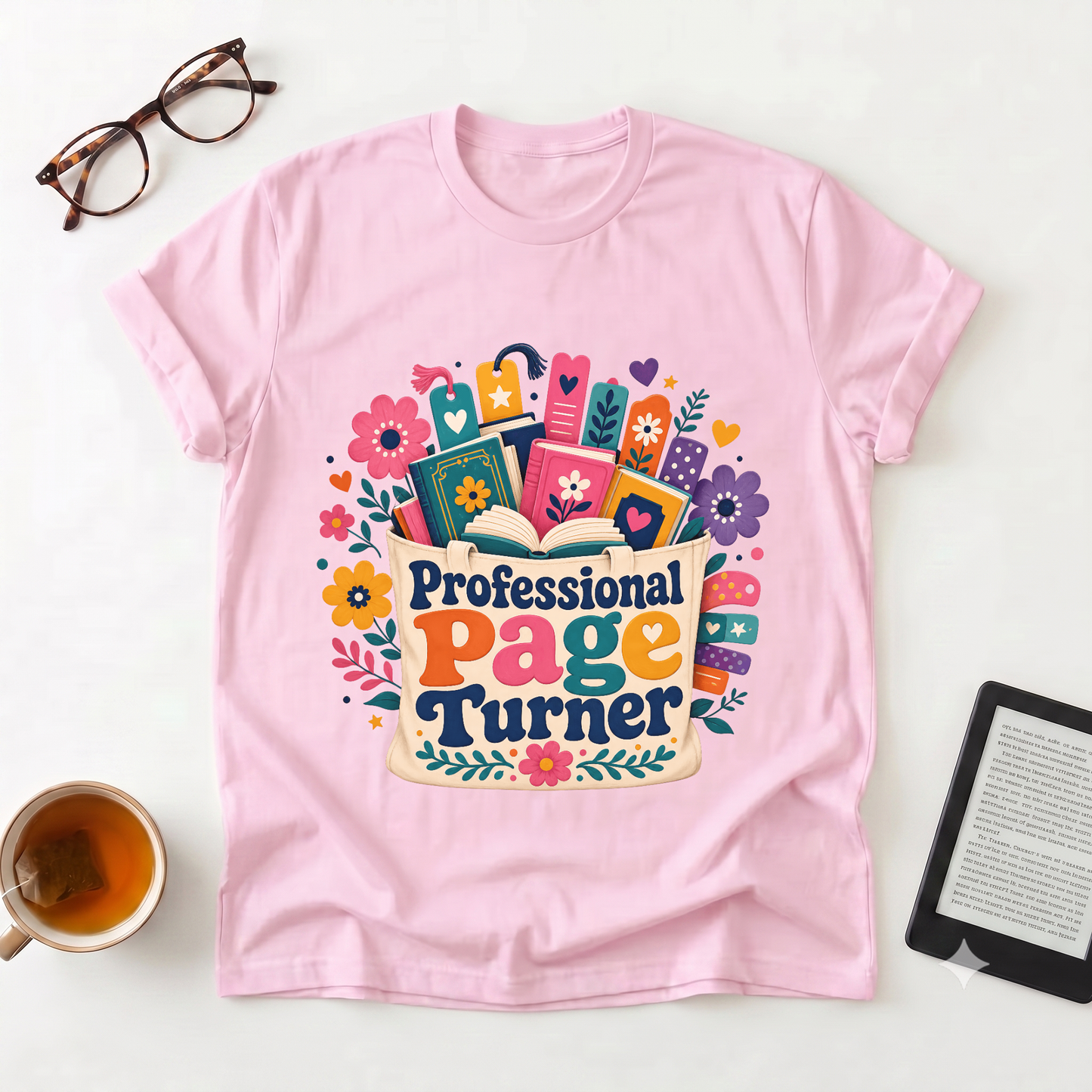 Professional Page Turner T-Shirt — Floral Booklover Gift