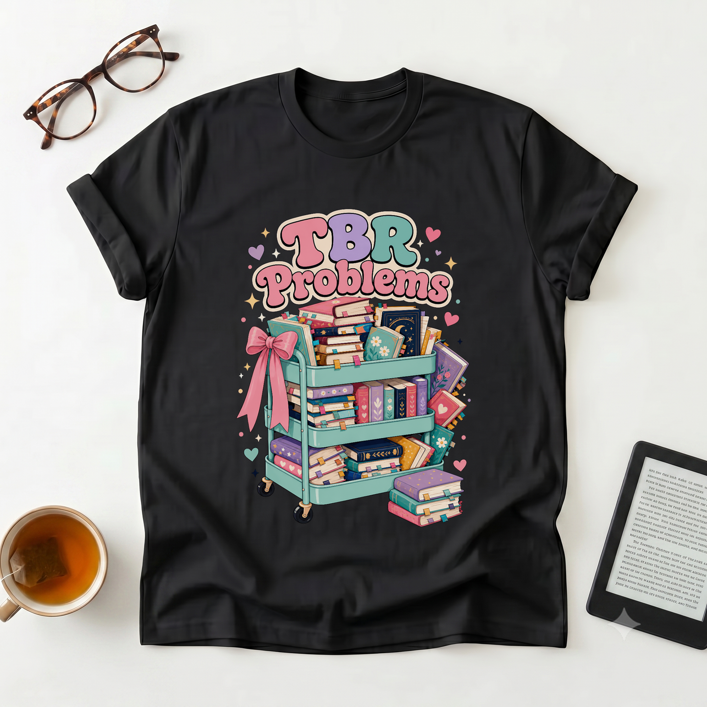 T-Shirt — "TBR Problems" Cute Book Cart Graphic Tee for Book Lovers