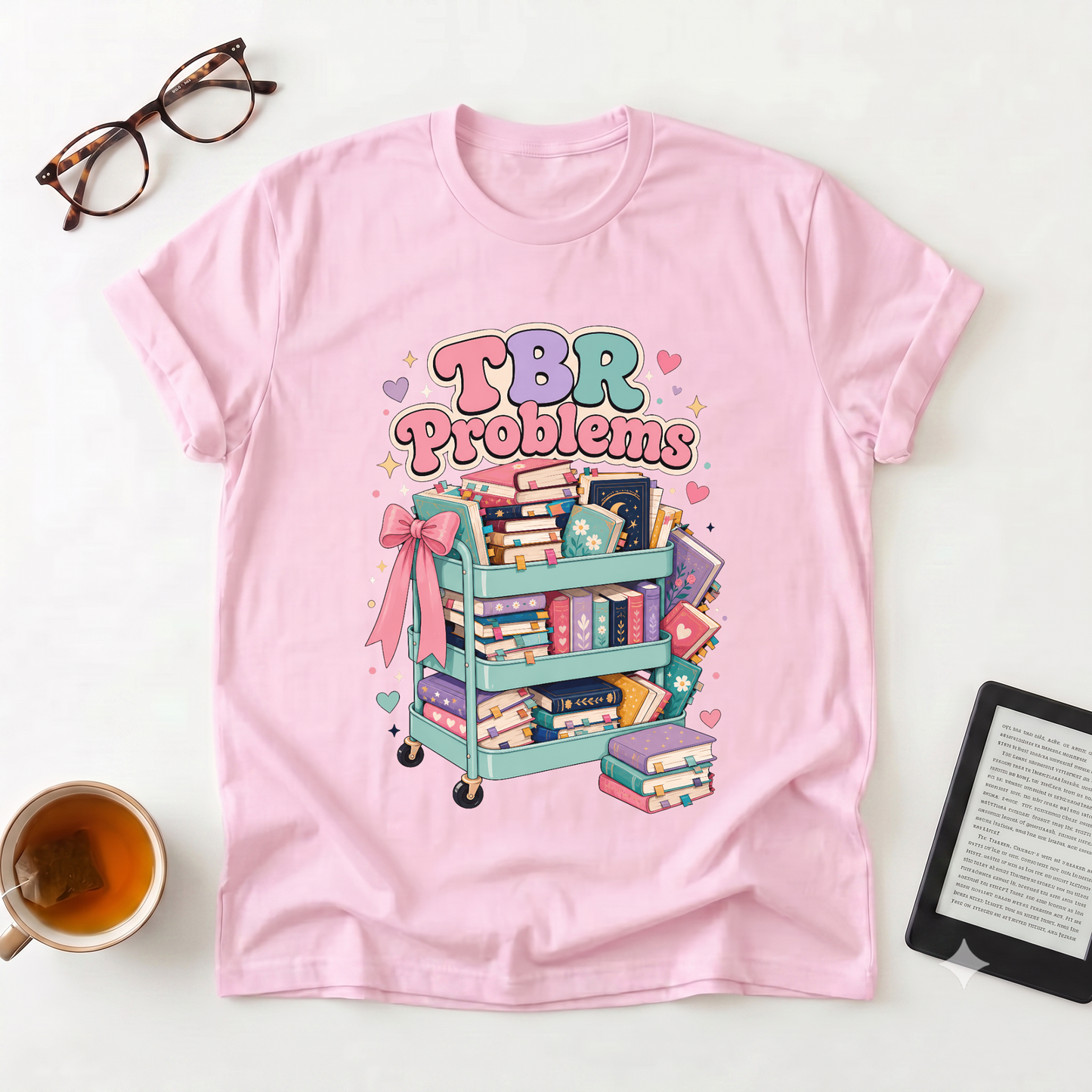 T-Shirt — "TBR Problems" Cute Book Cart Graphic Tee for Book Lovers