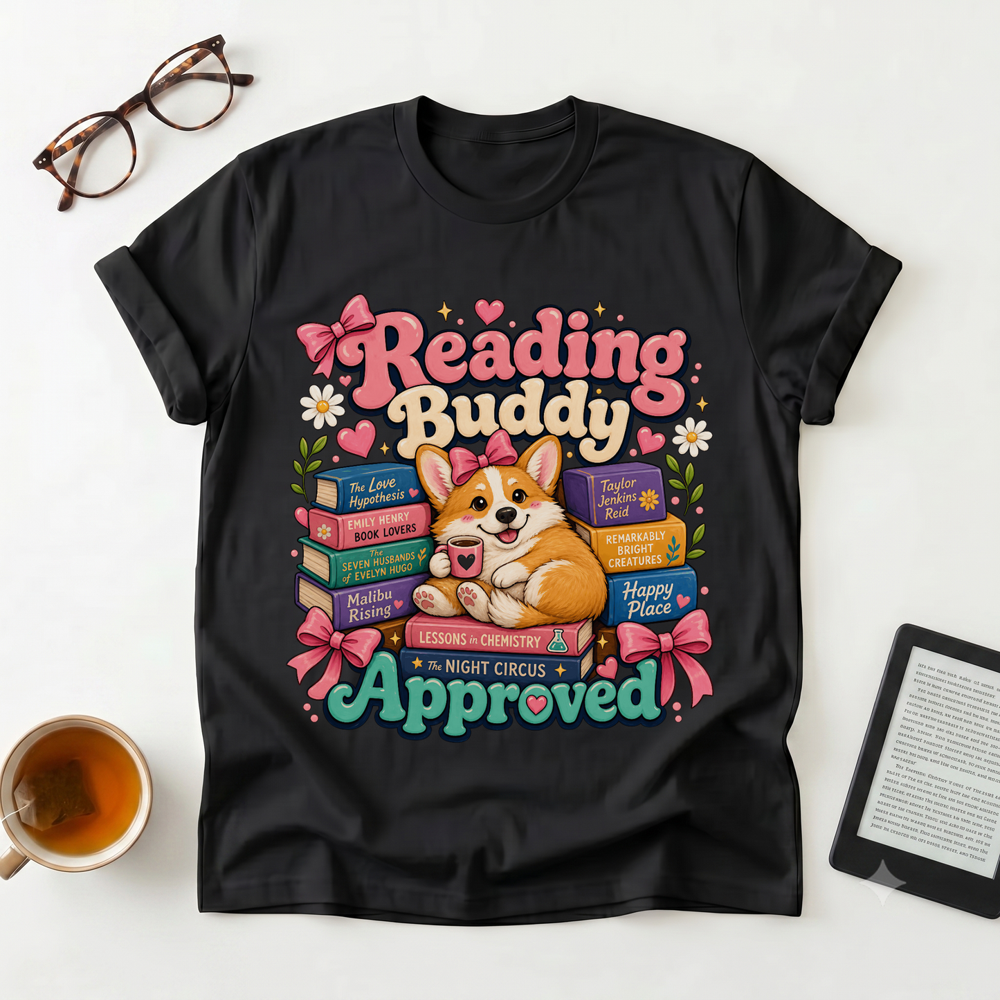 Reading Buddy Approved T-Shirt — Cute Corgi & Book Lover Tee