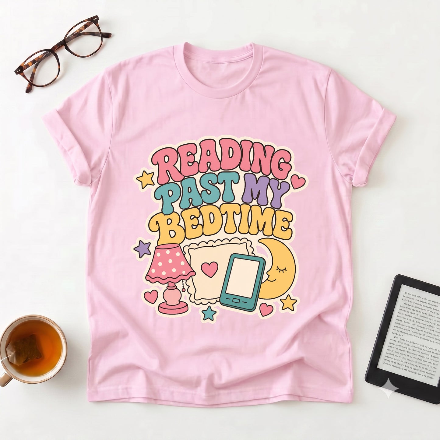Reading Past My Bedtime T-Shirt — Cute Retro Book Lover Graphic Tee