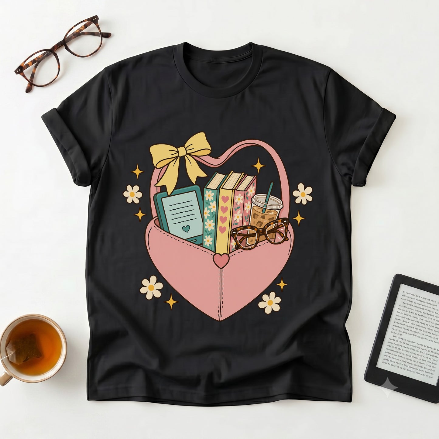 Book Lover Heart Basket T‑Shirt