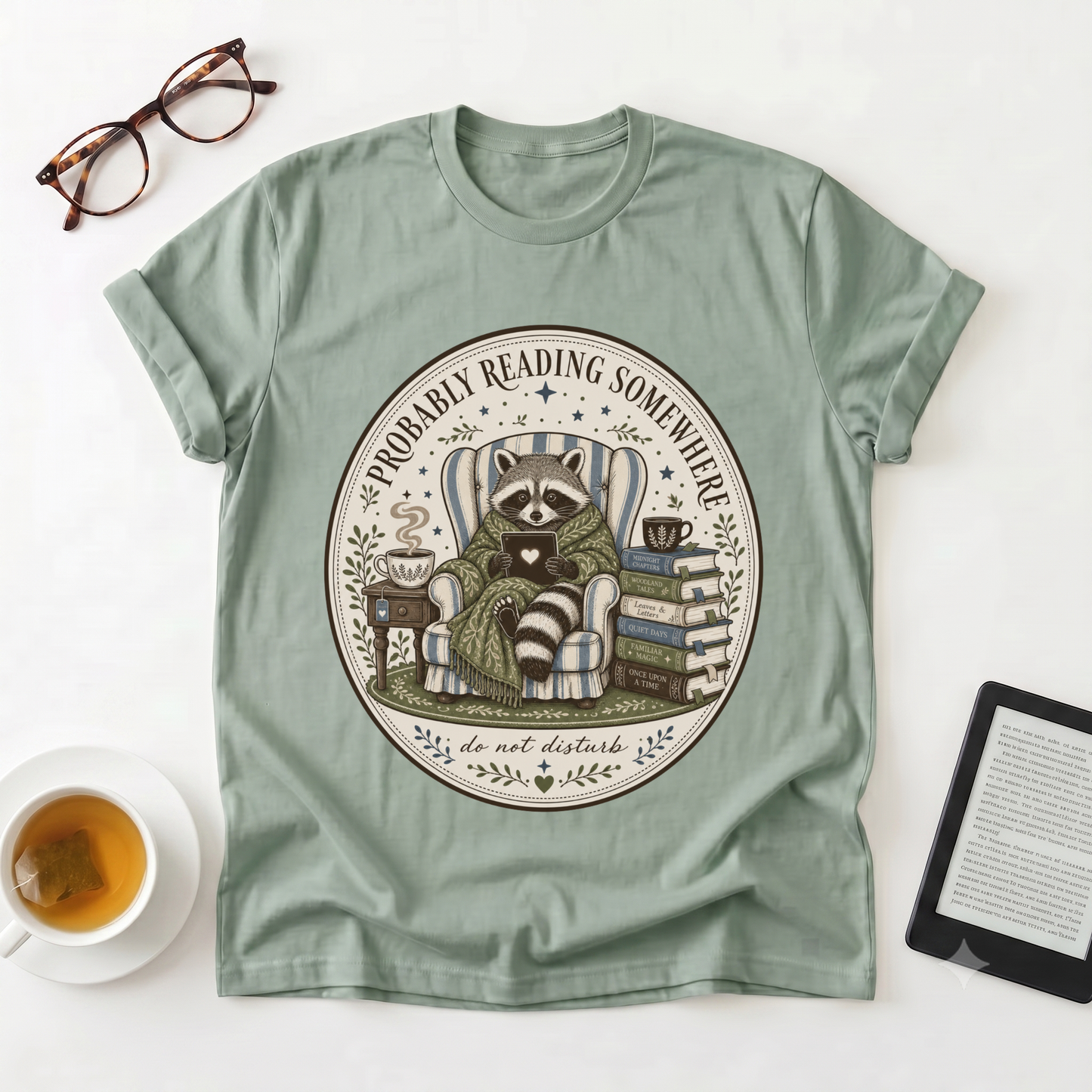 Reading Raccoon T-Shirt — "Probably Reading Somewhere Else" Book Lover Tee