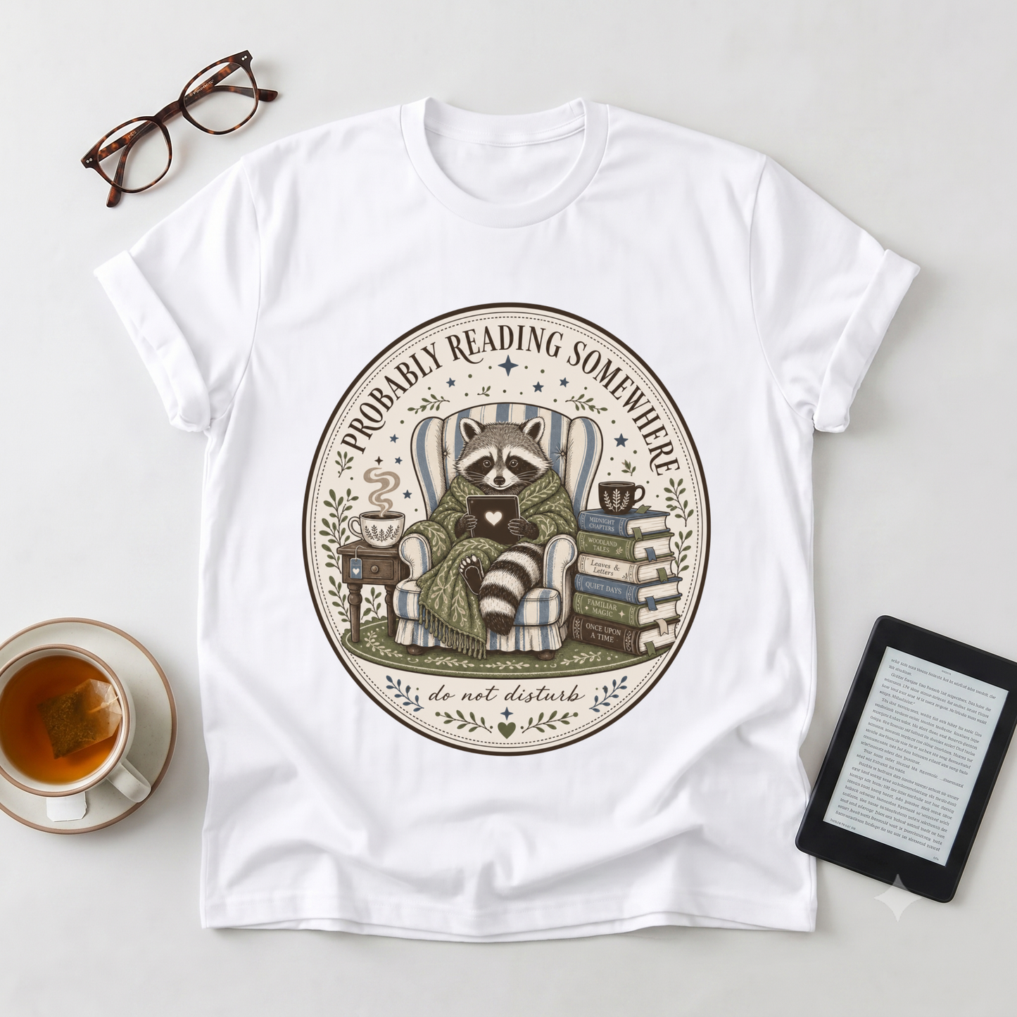 Reading Raccoon T-Shirt — "Probably Reading Somewhere Else" Book Lover Tee