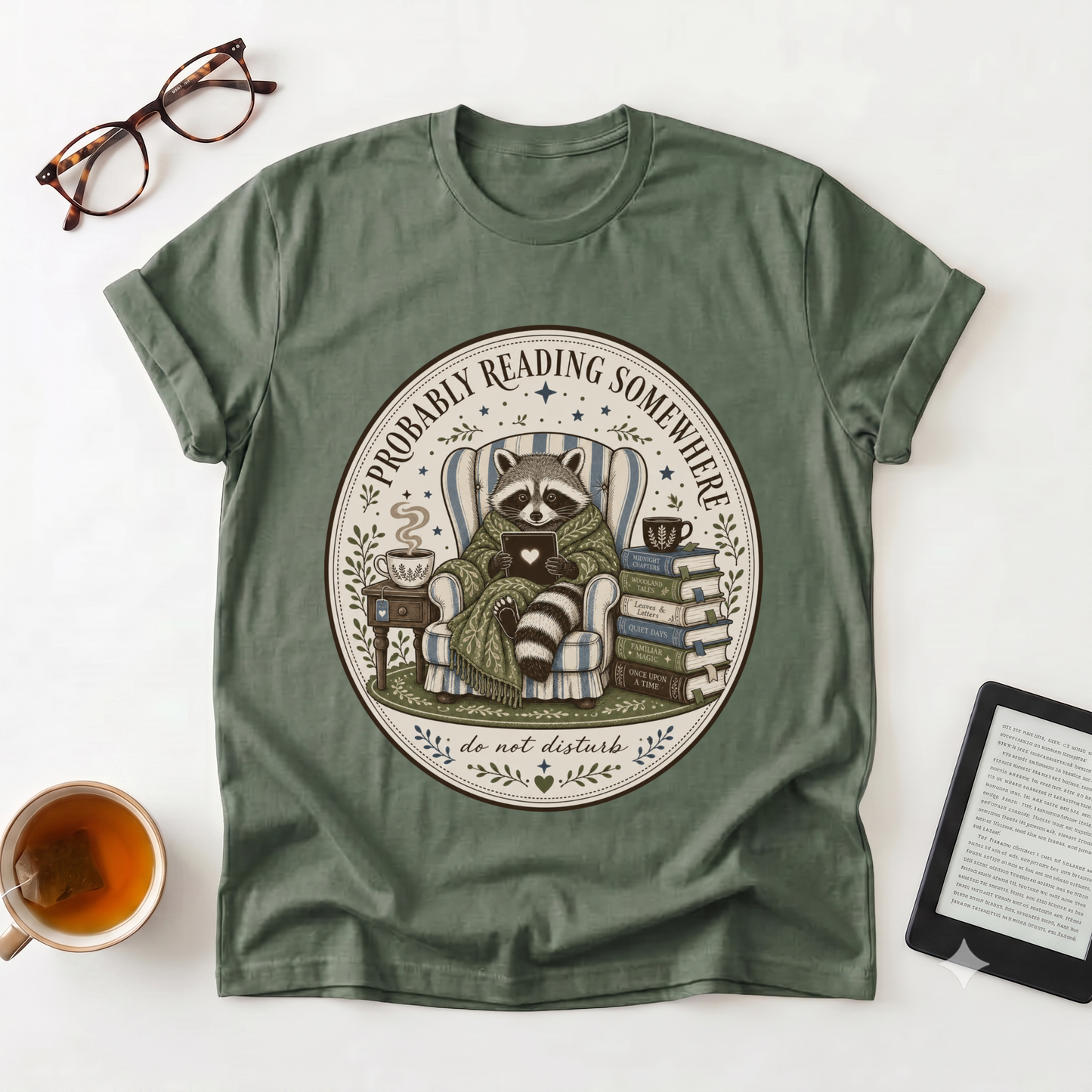 Reading Raccoon T-Shirt — "Probably Reading Somewhere Else" Book Lover Tee
