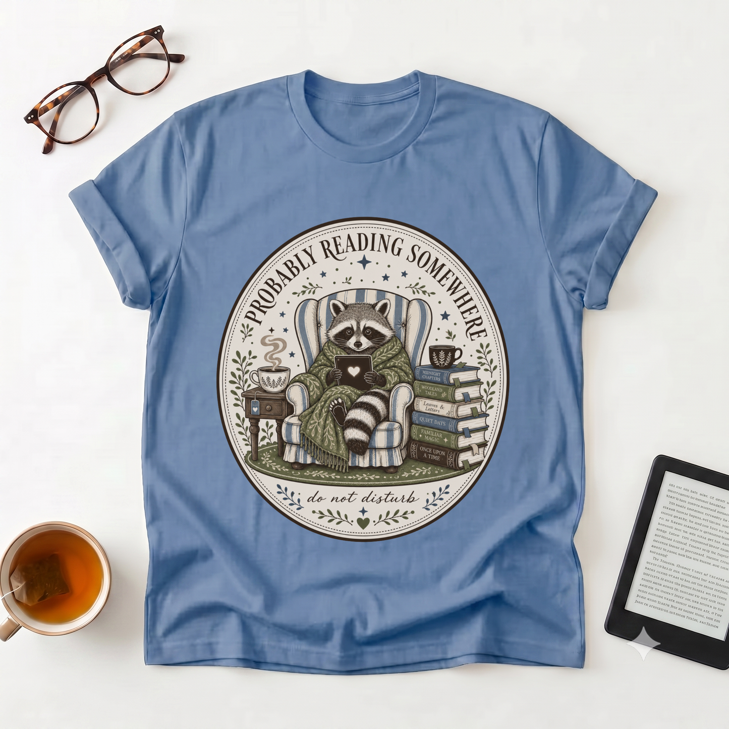 Reading Raccoon T-Shirt — "Probably Reading Somewhere Else" Book Lover Tee
