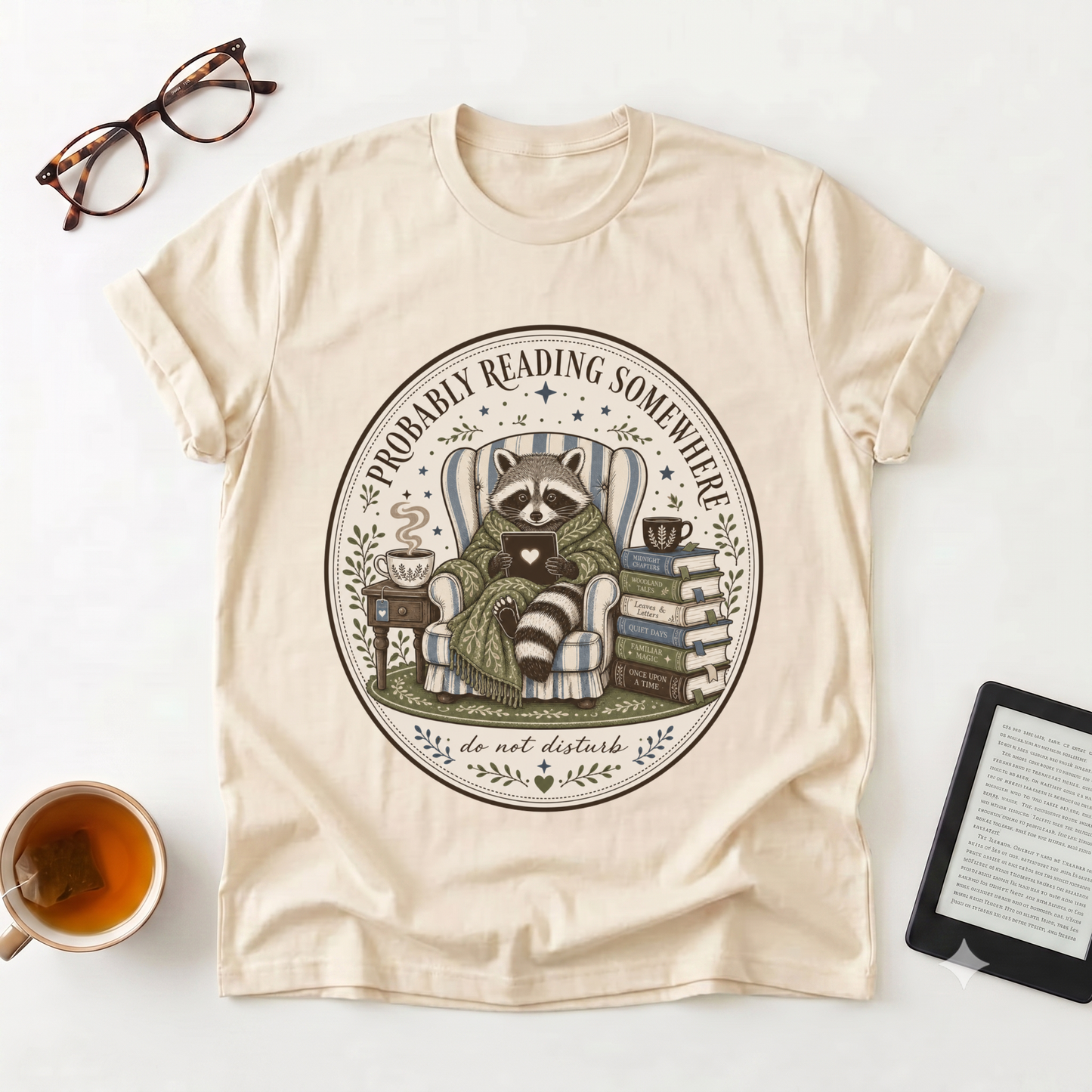 Reading Raccoon T-Shirt — "Probably Reading Somewhere Else" Book Lover Tee