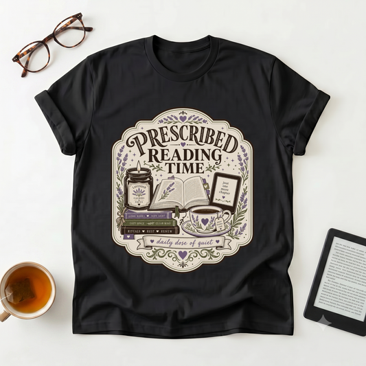 Prescribed Reading Time T-Shirt — Vintage Book Lover Prescription Tee