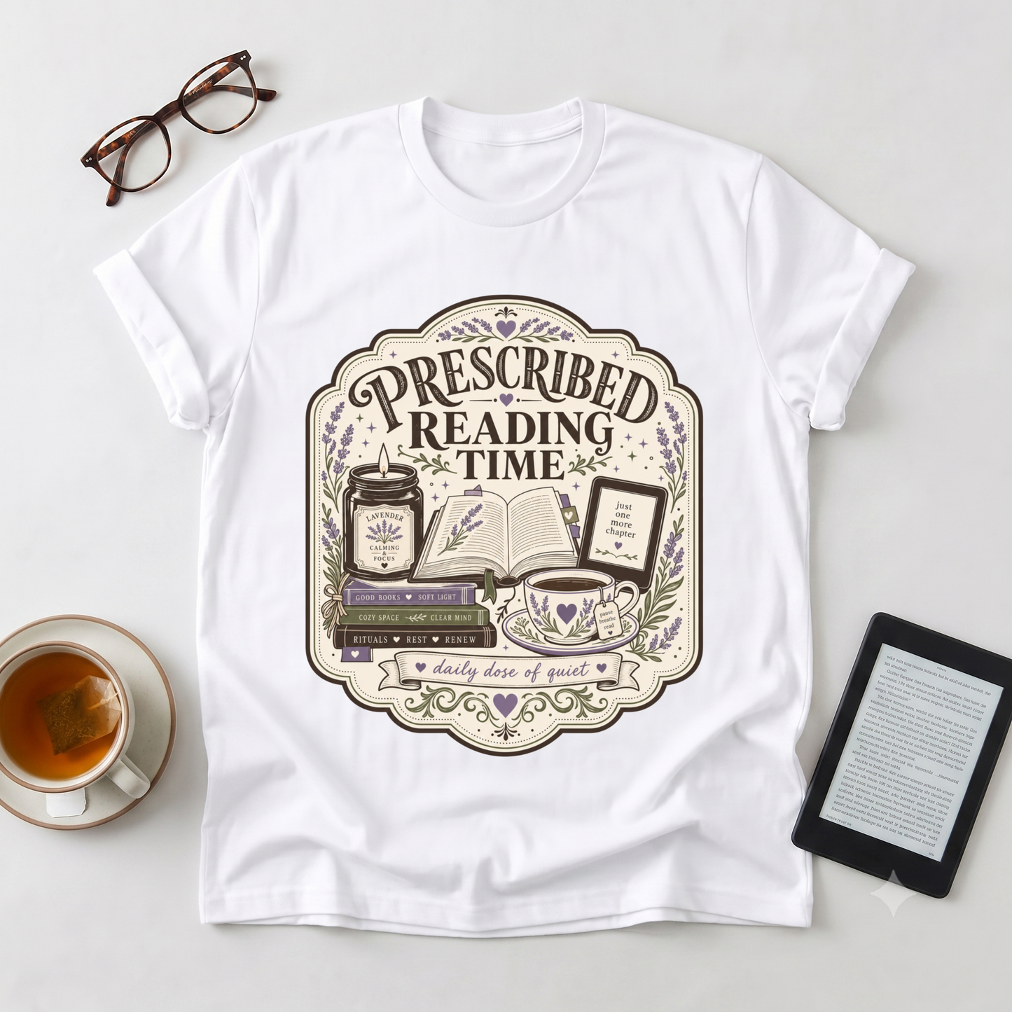 Prescribed Reading Time T-Shirt — Vintage Book Lover Prescription Tee