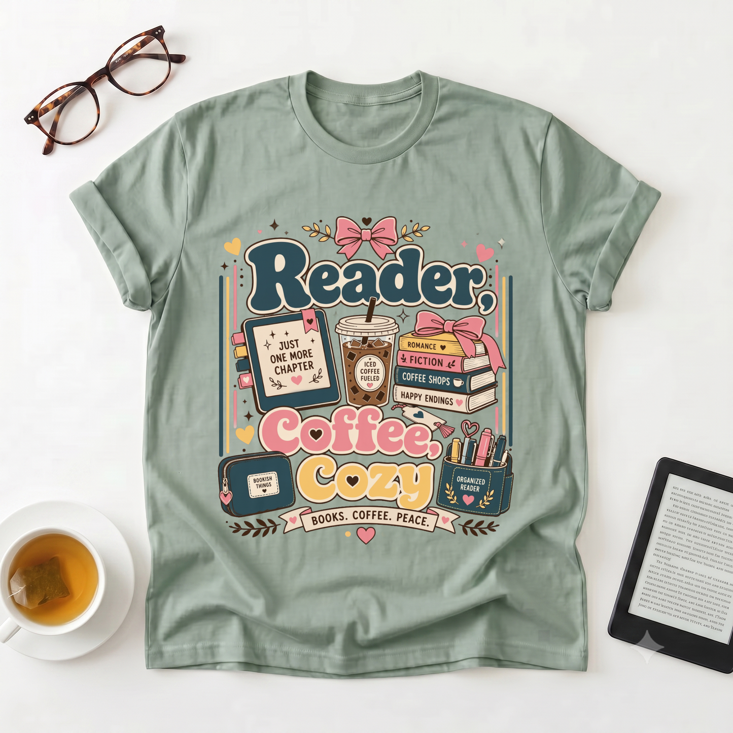 Reader Coffee Cozy T-Shirt — 'Reader' Book & Coffee Lover Graphic Tee
