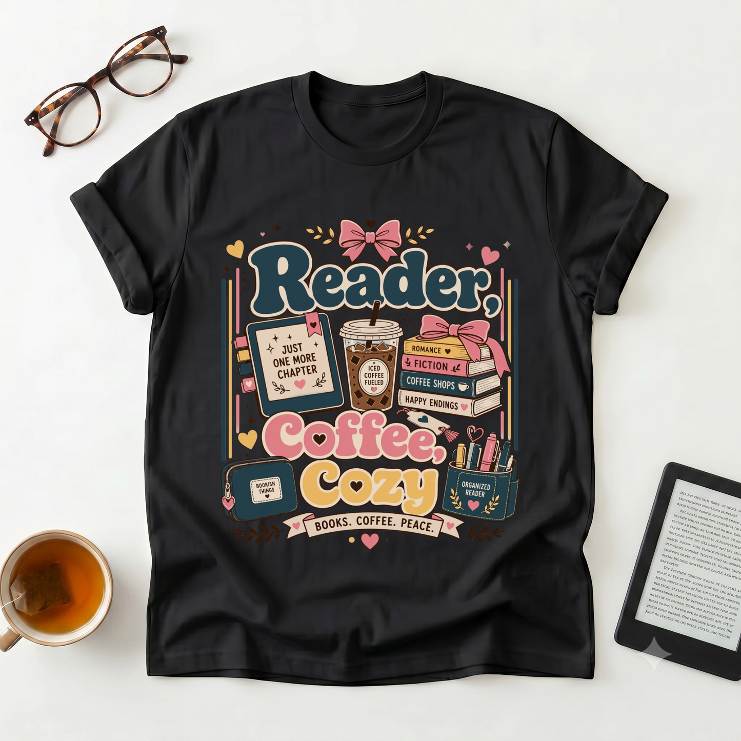 Reader Coffee Cozy T-Shirt — 'Reader' Book & Coffee Lover Graphic Tee
