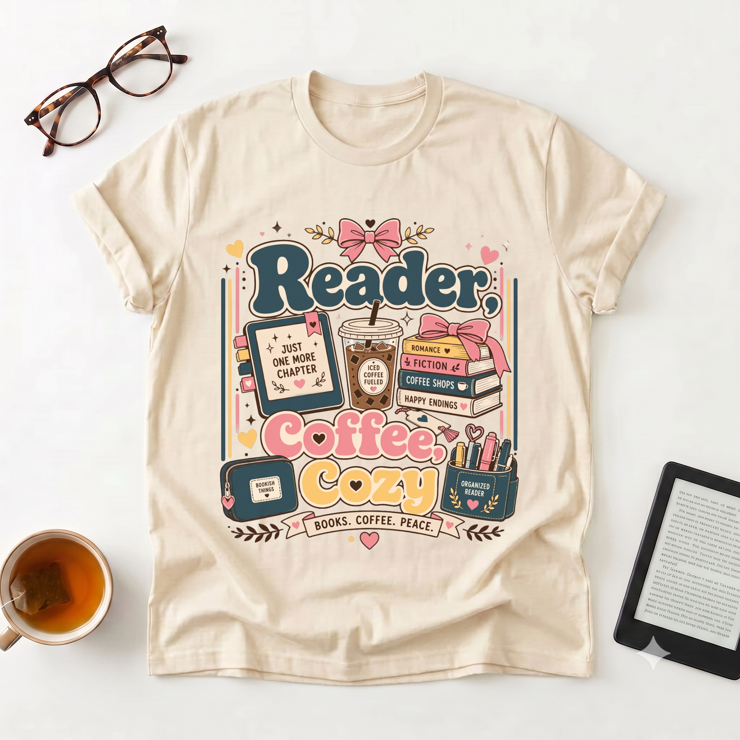 Reader Coffee Cozy T-Shirt — 'Reader' Book & Coffee Lover Graphic Tee