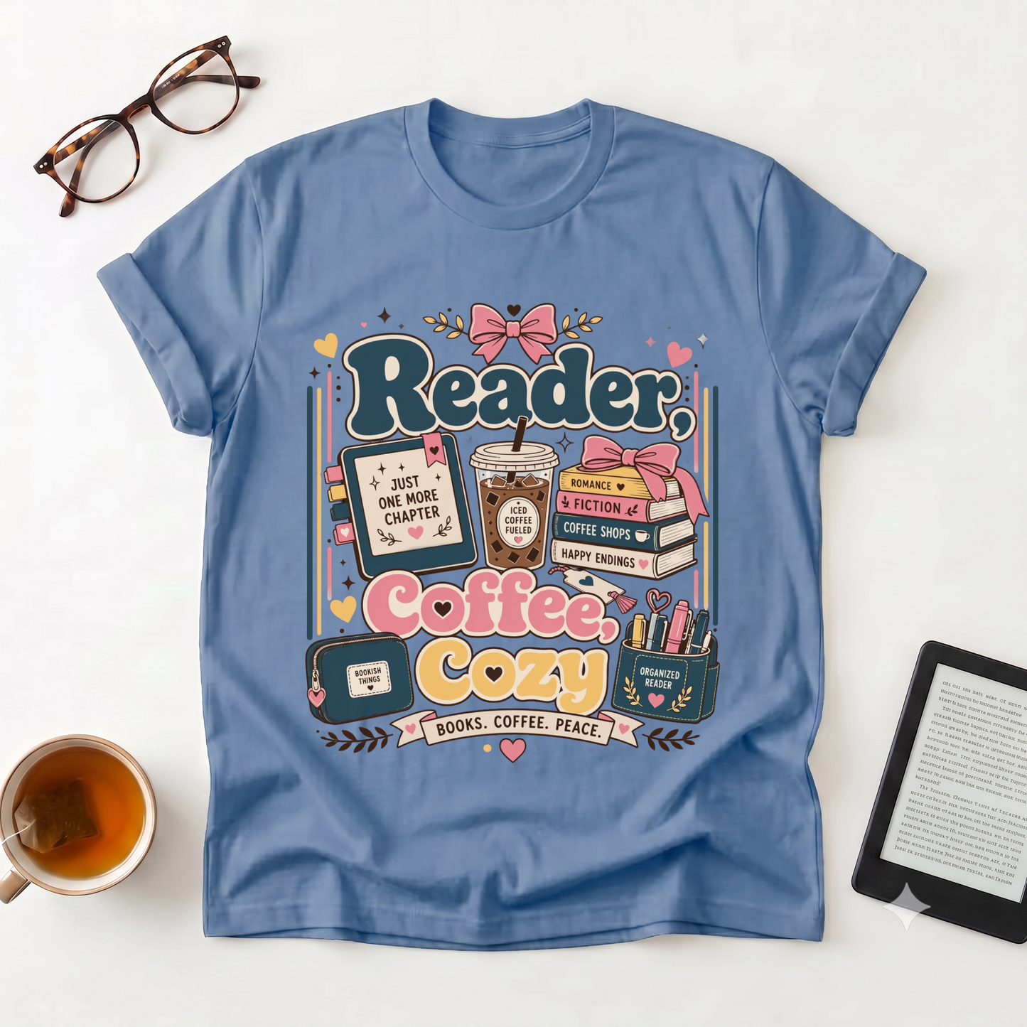 Reader Coffee Cozy T-Shirt — 'Reader' Book & Coffee Lover Graphic Tee