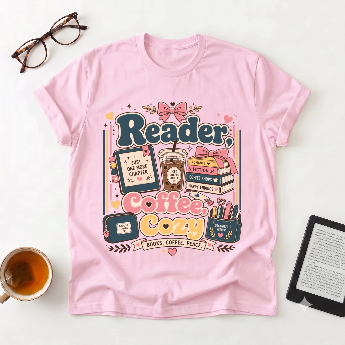 Reader Coffee Cozy T-Shirt — 'Reader' Book & Coffee Lover Graphic Tee