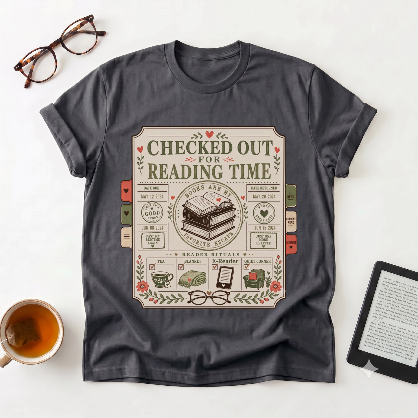 Reading Time T-Shirt — Checked Out for Reading Time Graphic Tee