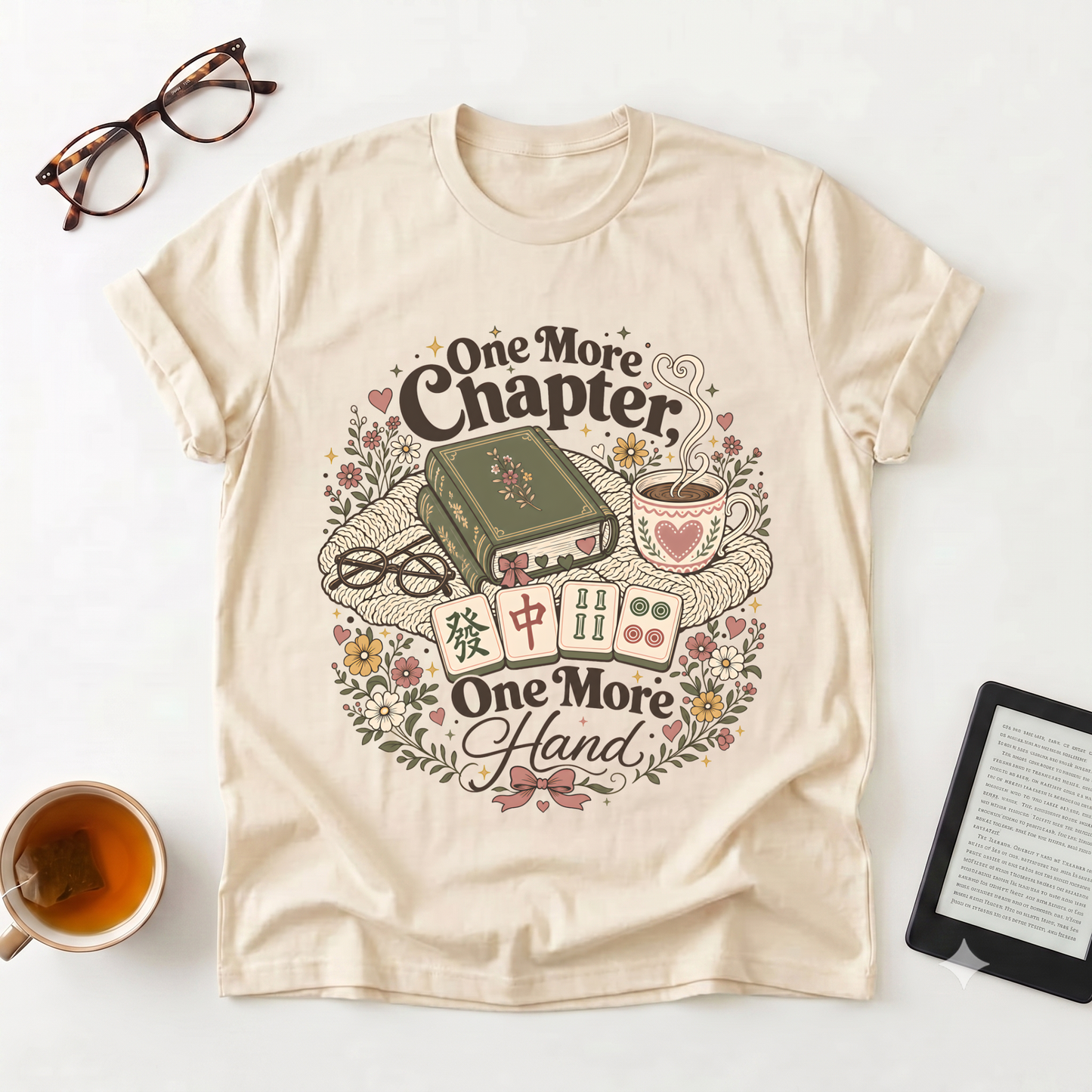 Book Lover Mahjong T‑Shirt — “One More Chapter, One More Hand” Cozy Reading & Game Night Tee