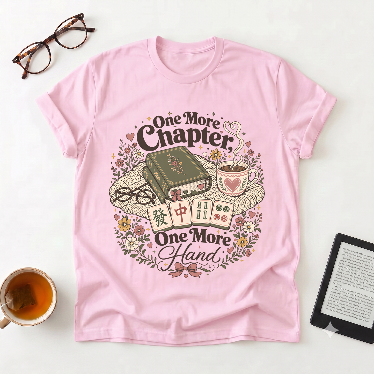 Book Lover Mahjong T‑Shirt — “One More Chapter, One More Hand” Cozy Reading & Game Night Tee