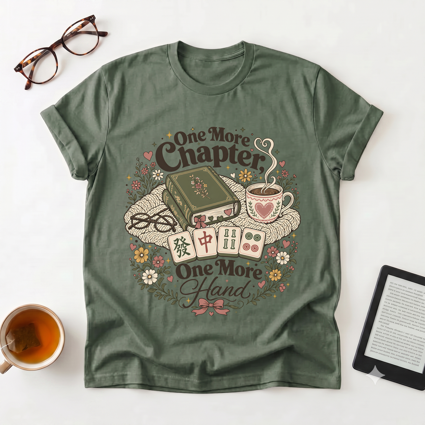 Book Lover Mahjong T‑Shirt — “One More Chapter, One More Hand” Cozy Reading & Game Night Tee