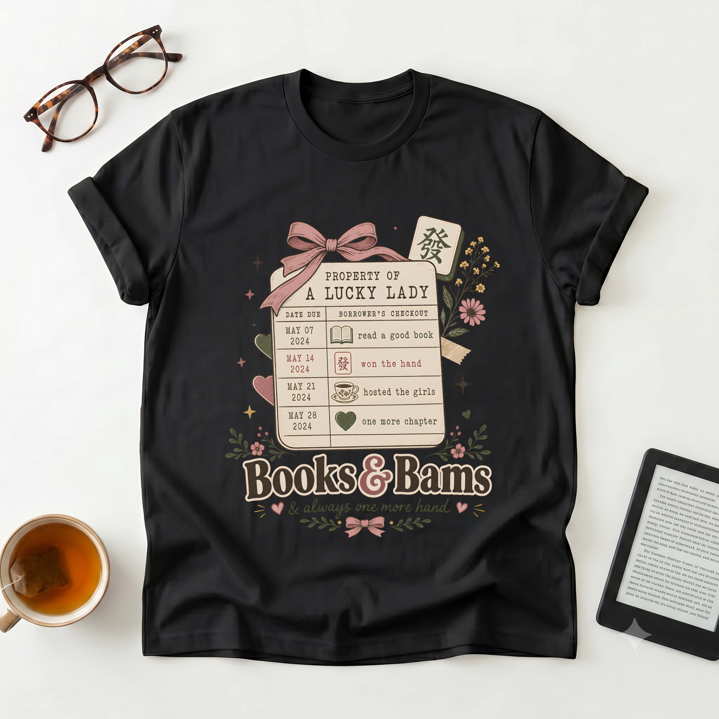 Books & Bams T-Shirt — "Property of a Lucky Lady" Reading Floral Graphic Tee