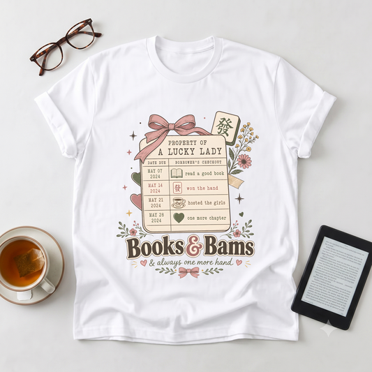 Books & Bams T-Shirt — "Property of a Lucky Lady" Reading Floral Graphic Tee