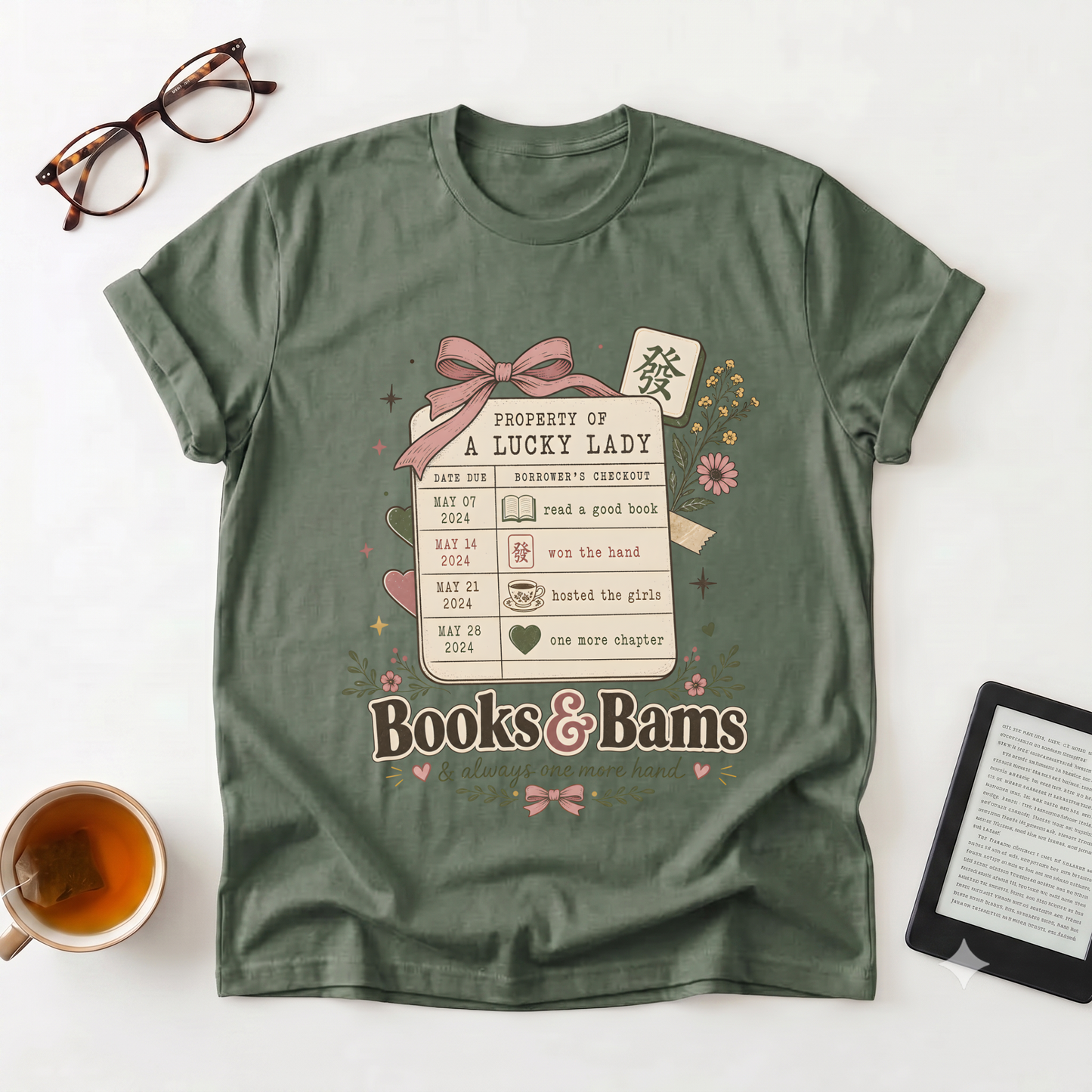 Books & Bams T-Shirt — "Property of a Lucky Lady" Reading Floral Graphic Tee