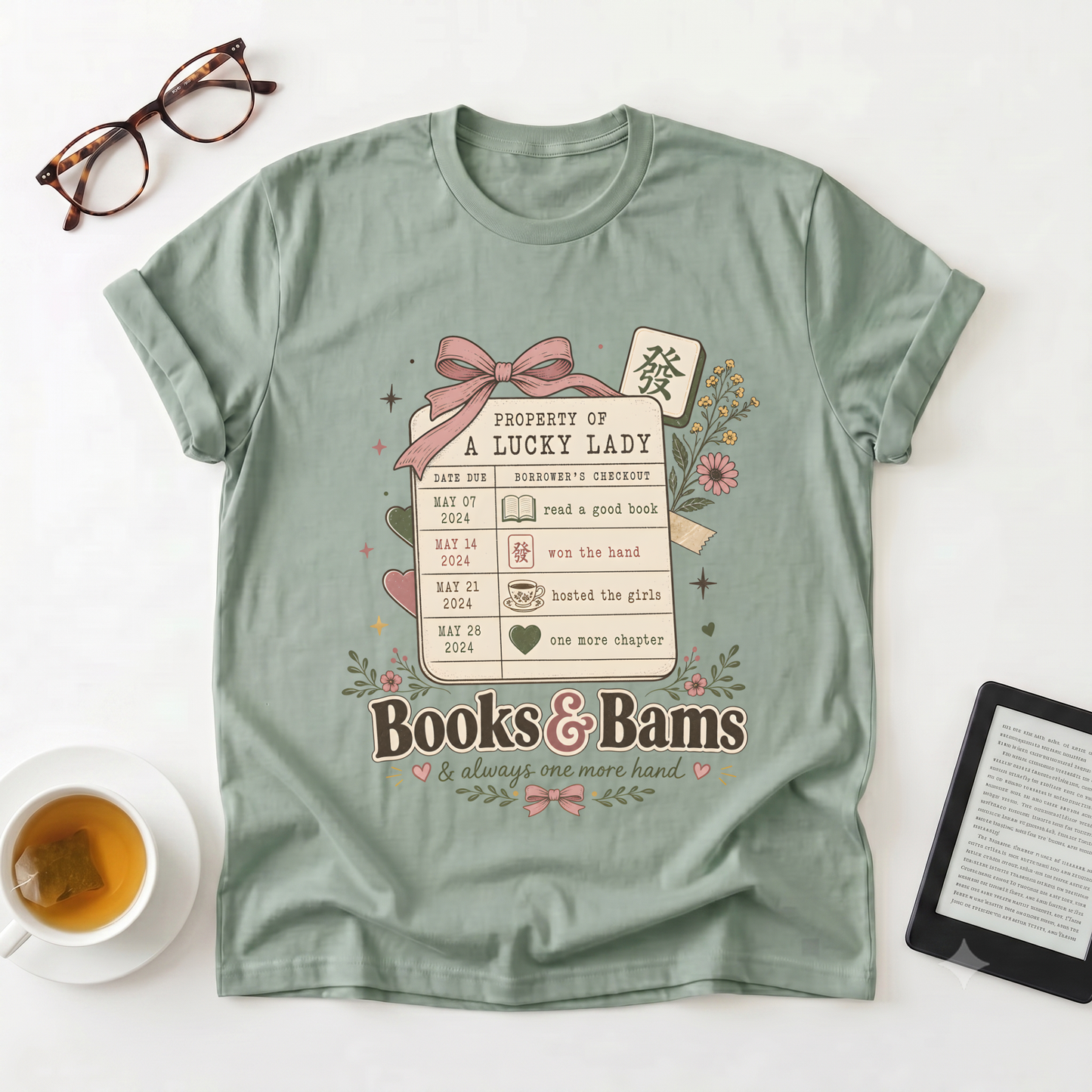 Books & Bams T-Shirt — "Property of a Lucky Lady" Reading Floral Graphic Tee
