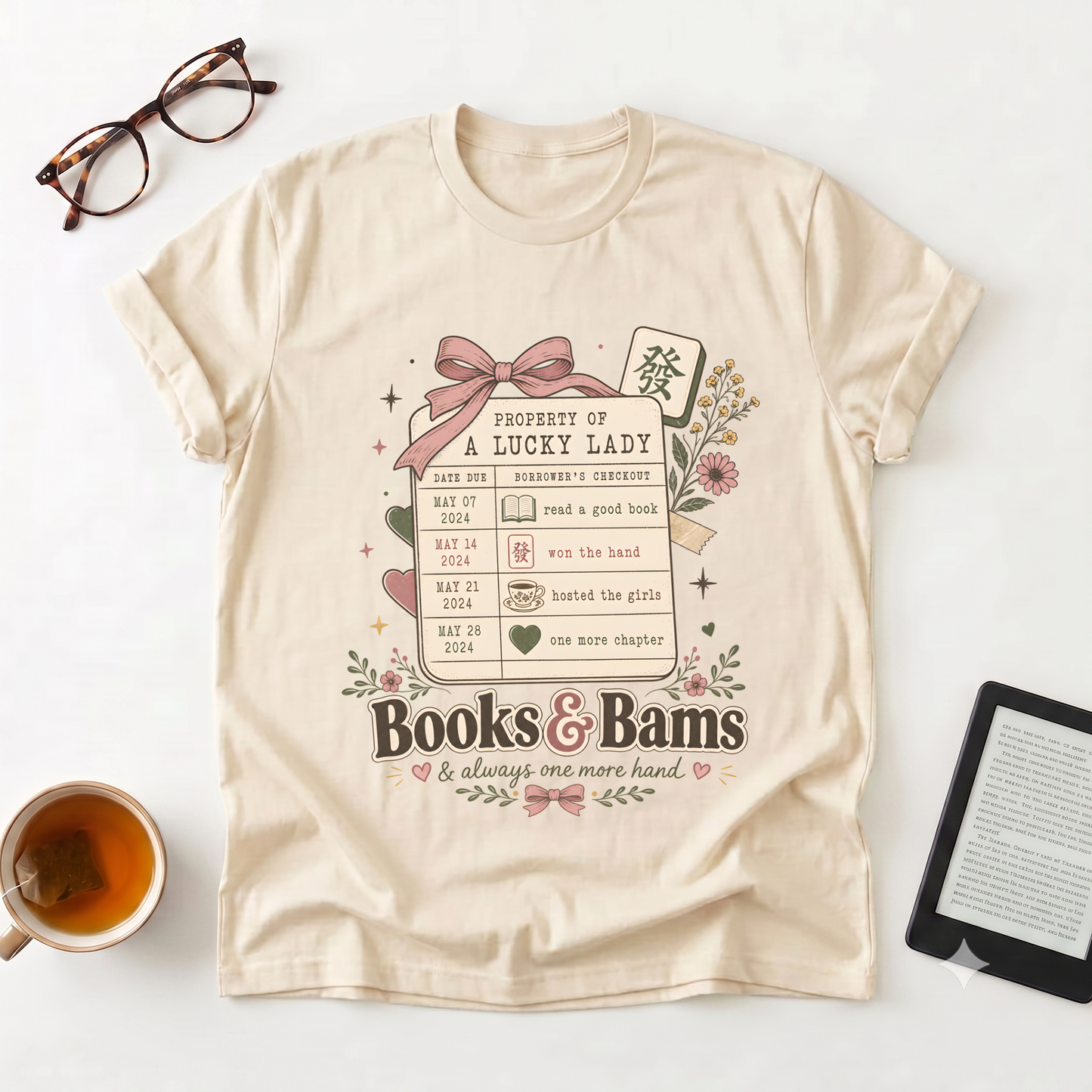Books & Bams T-Shirt — "Property of a Lucky Lady" Reading Floral Graphic Tee