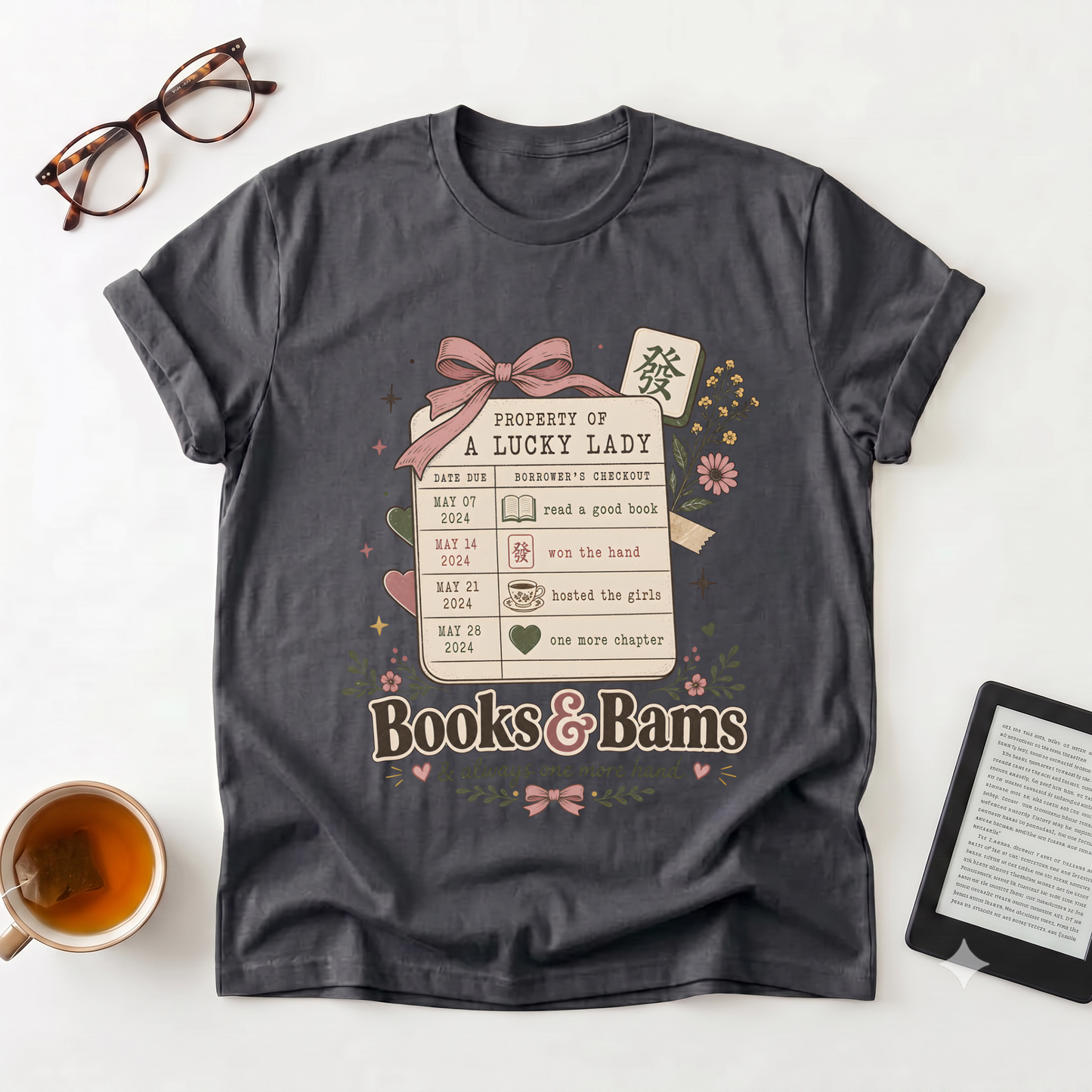 Books & Bams T-Shirt — "Property of a Lucky Lady" Reading Floral Graphic Tee