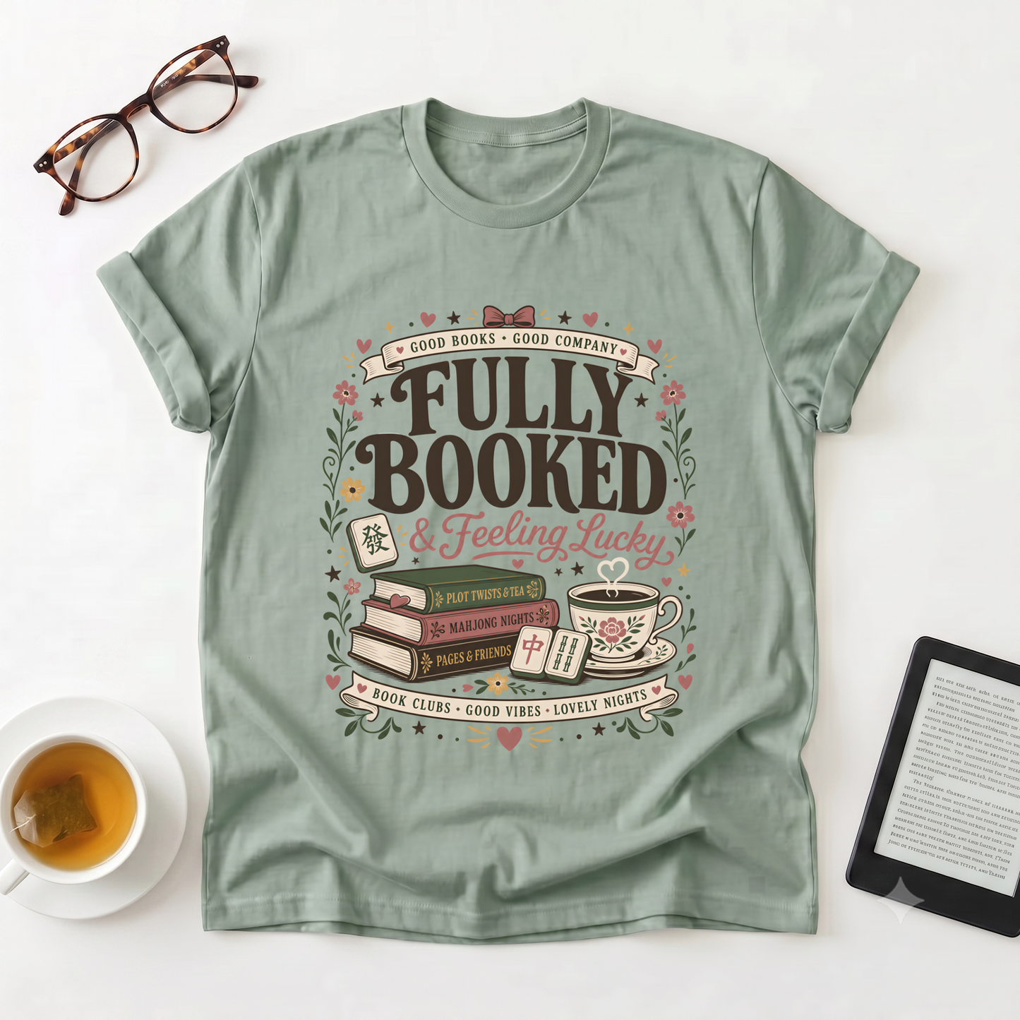 Fully Booked Graphic T-Shirt — "Fully Booked & Feeling Lucky" Book Lover Tee