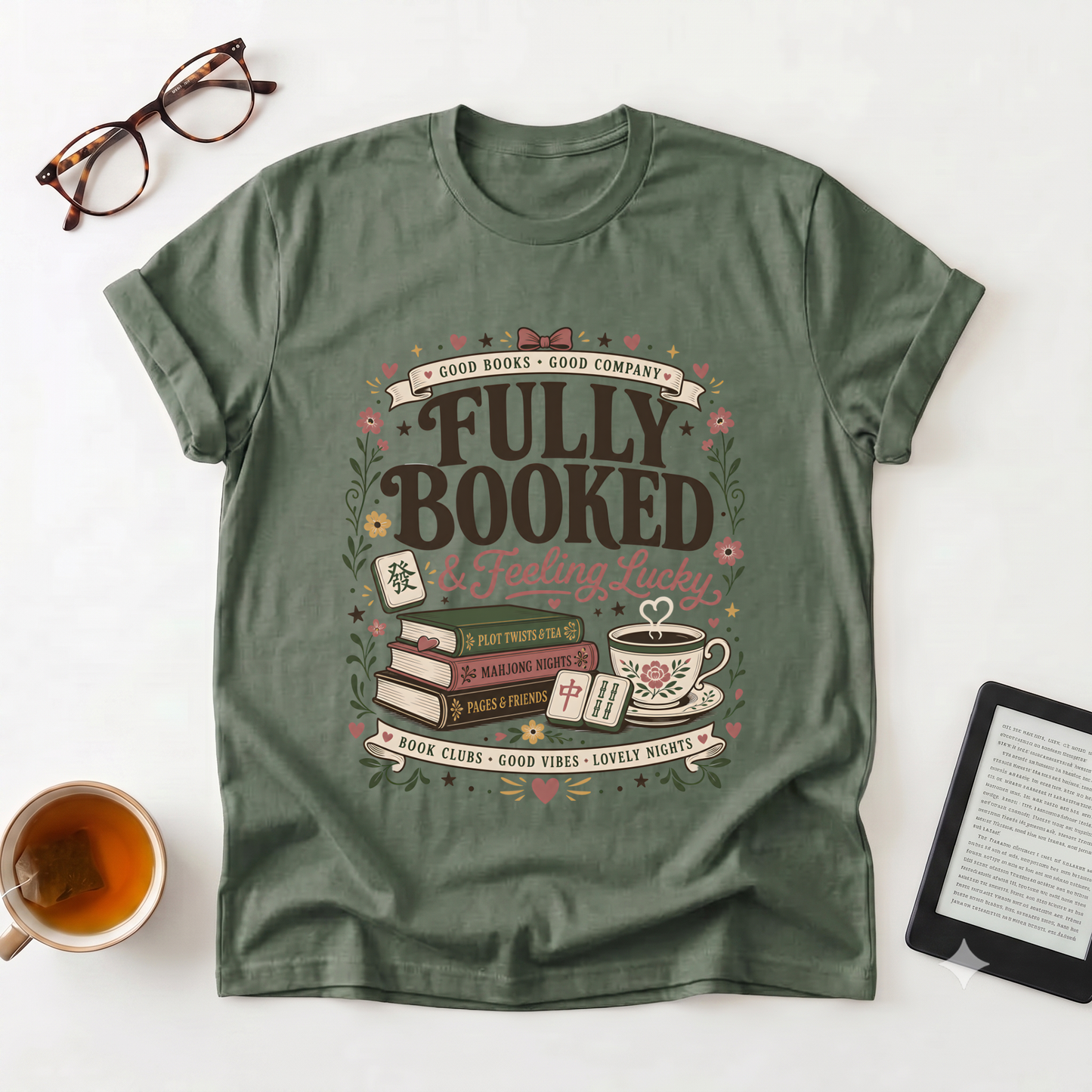 Fully Booked Graphic T-Shirt — "Fully Booked & Feeling Lucky" Book Lover Tee