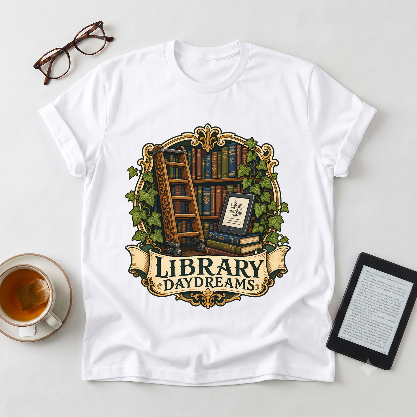 Library Daydreams T-Shirt — Vintage Book Lover Graphic Tee