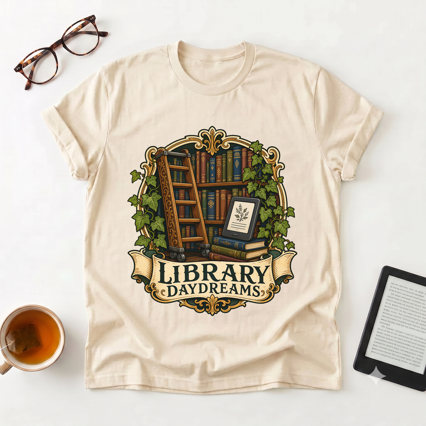 Library Daydreams T-Shirt — Vintage Book Lover Graphic Tee