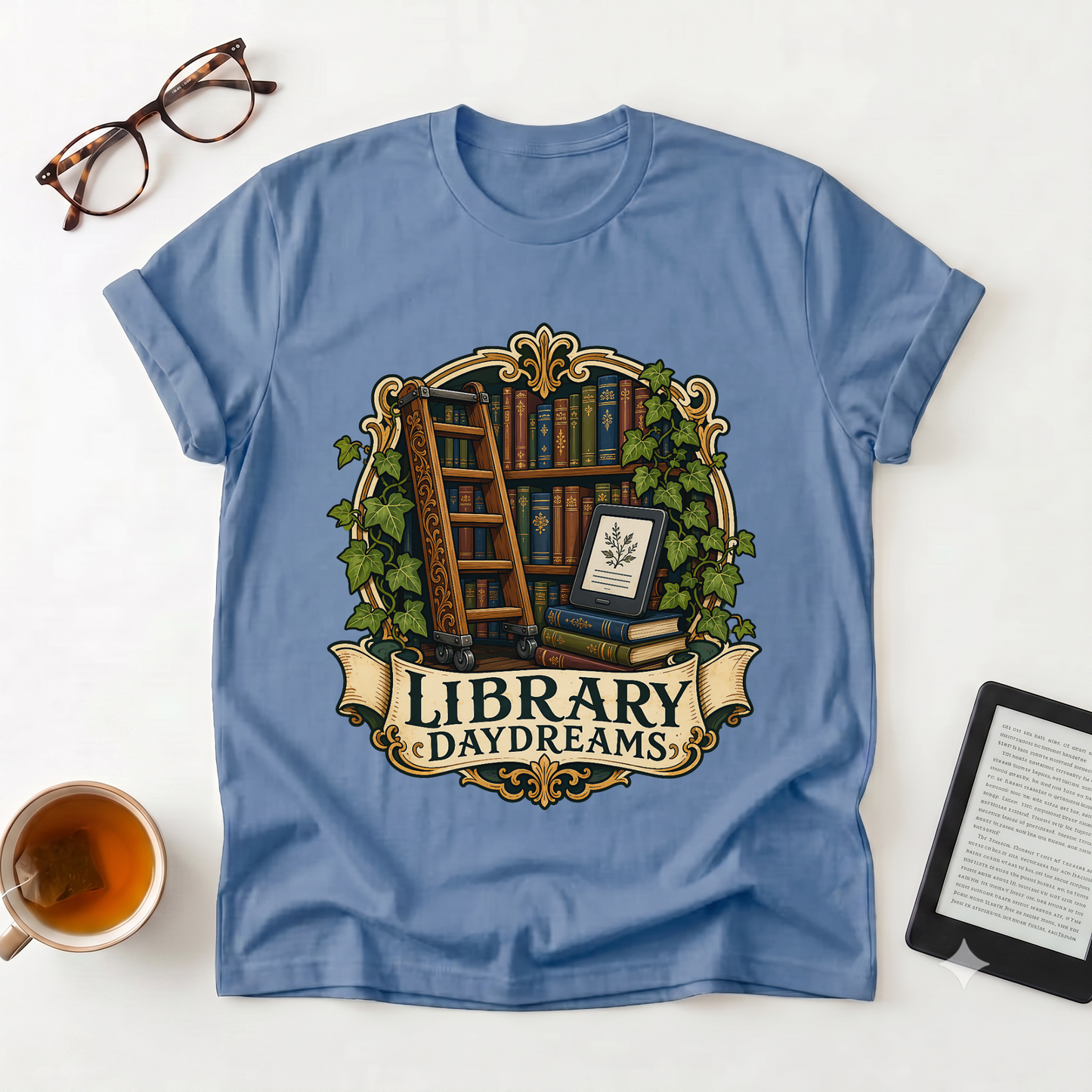 Library Daydreams T-Shirt — Vintage Book Lover Graphic Tee