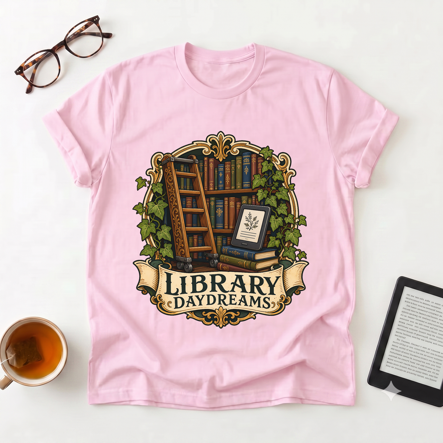 Library Daydreams T-Shirt — Vintage Book Lover Graphic Tee