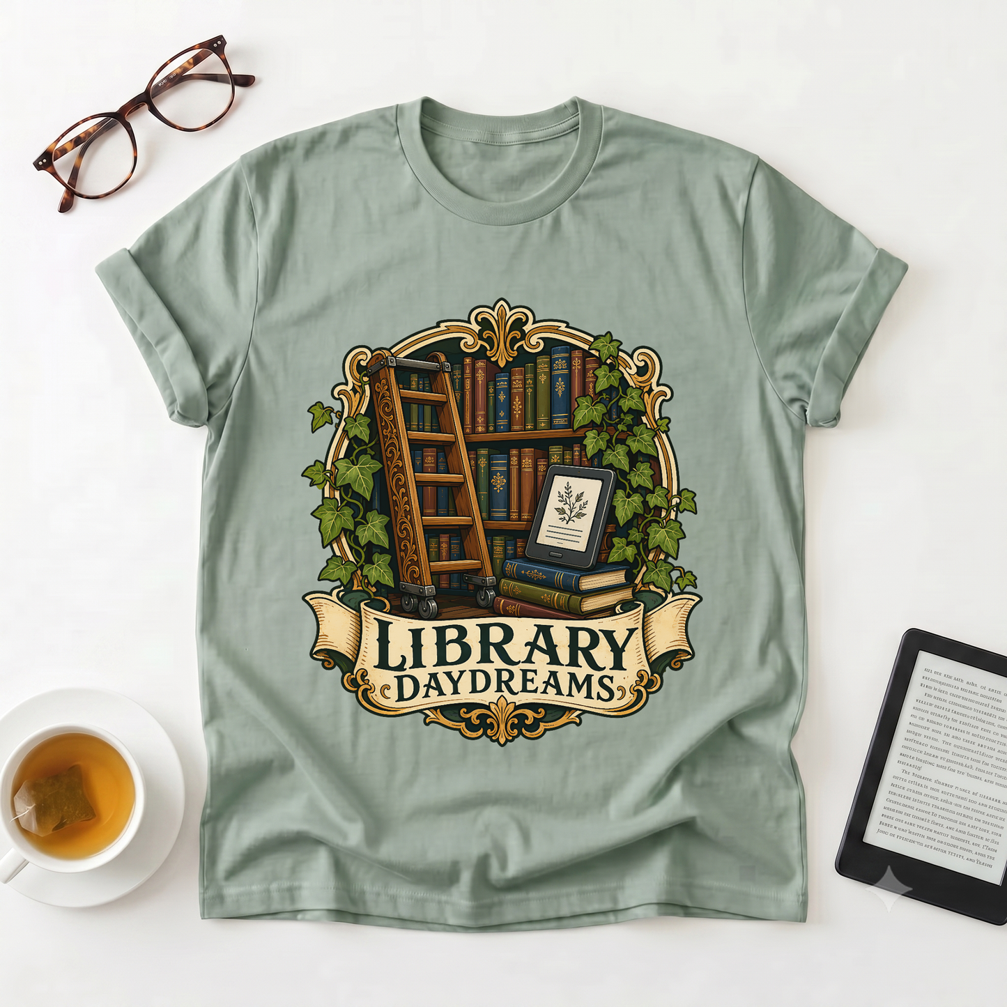 Library Daydreams T-Shirt — Vintage Book Lover Graphic Tee
