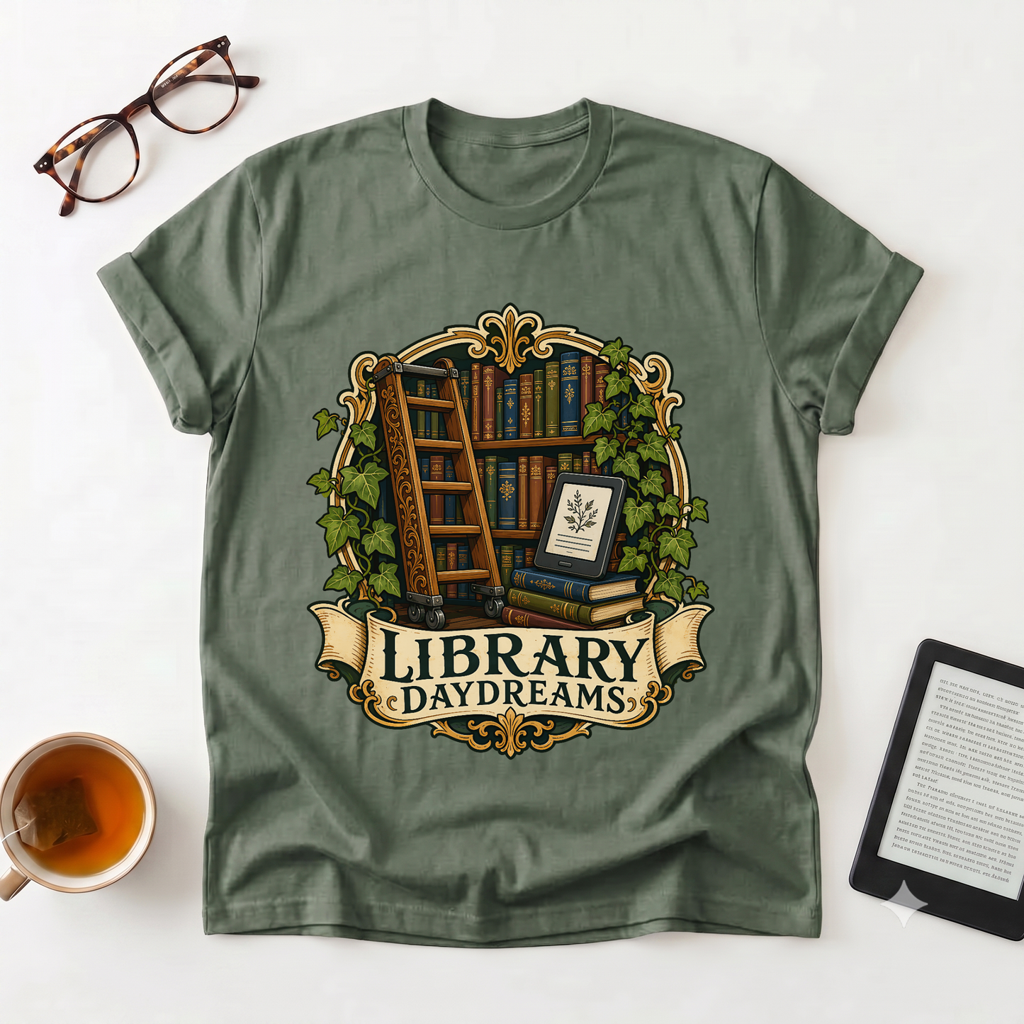 Library Daydreams T-Shirt — Vintage Book Lover Graphic Tee