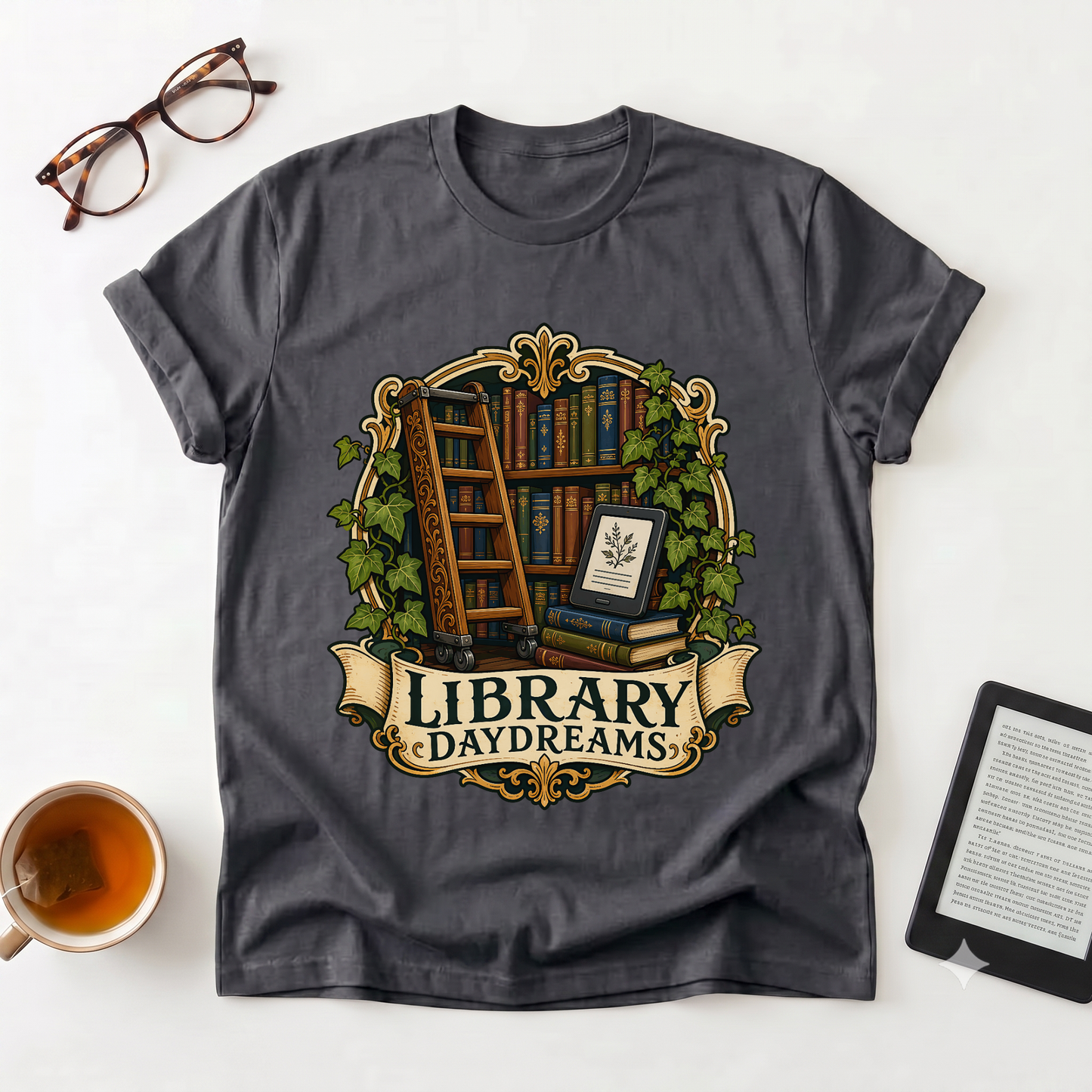 Library Daydreams T-Shirt — Vintage Book Lover Graphic Tee