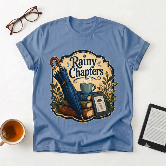Rainy Chapters T-Shirt — Cozy Book Lover Graphic Tee