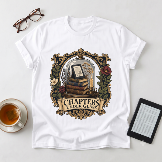 Bookish T-Shirt — "Chapters Under Glass" Vintage Library Graphic Tee