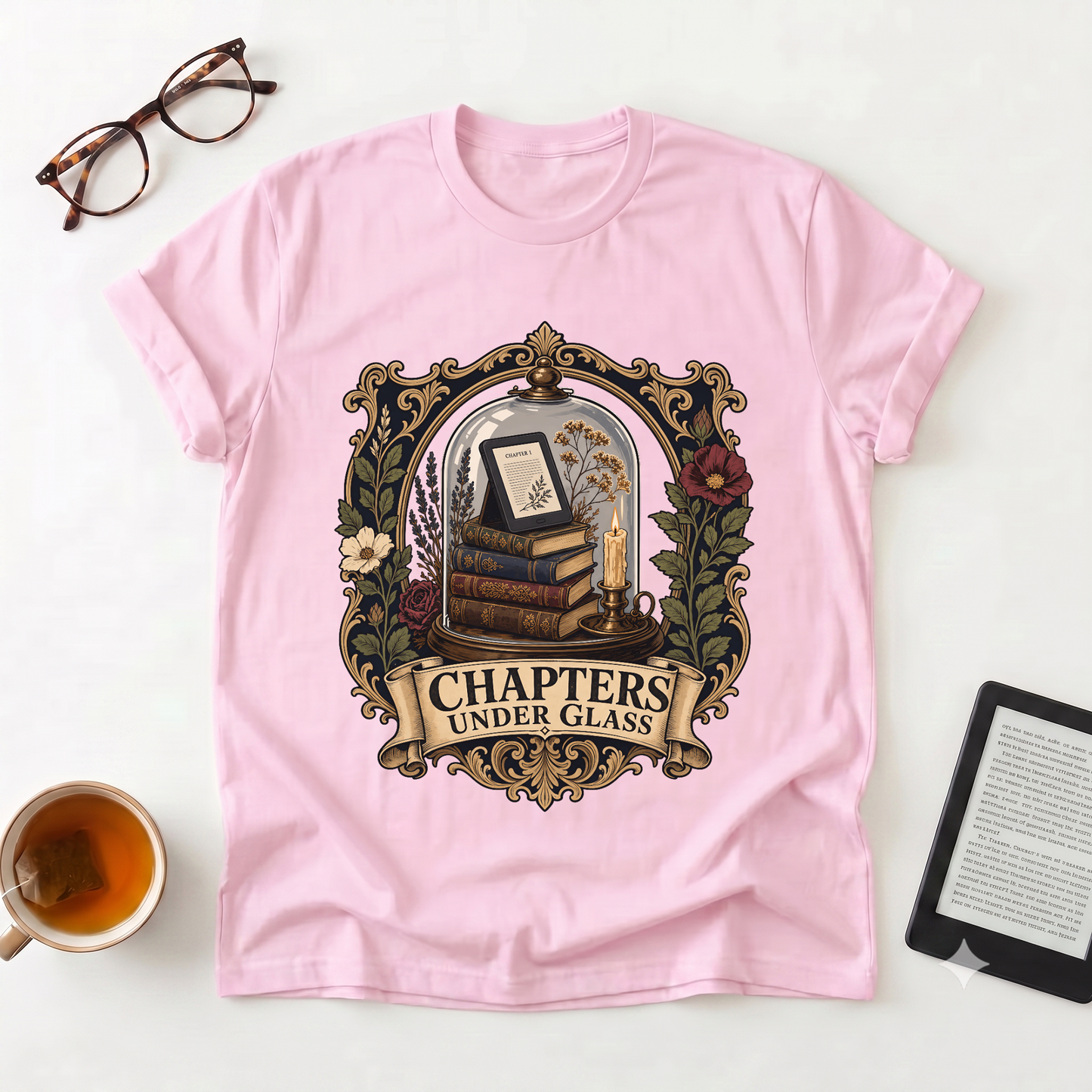 Bookish T-Shirt — "Chapters Under Glass" Vintage Library Graphic Tee