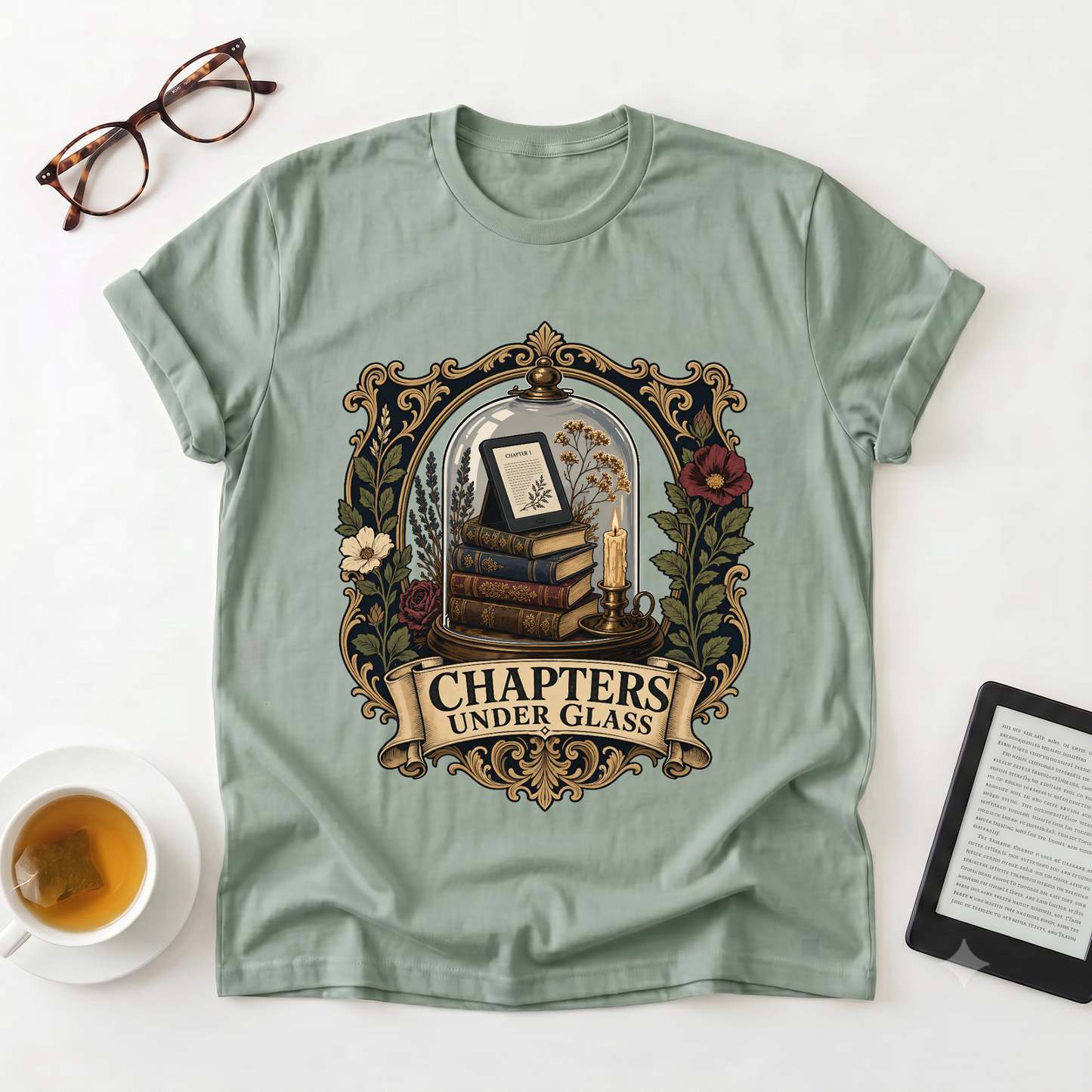 Bookish T-Shirt — "Chapters Under Glass" Vintage Library Graphic Tee