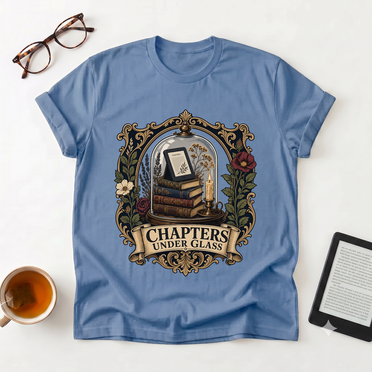 Bookish T-Shirt — "Chapters Under Glass" Vintage Library Graphic Tee