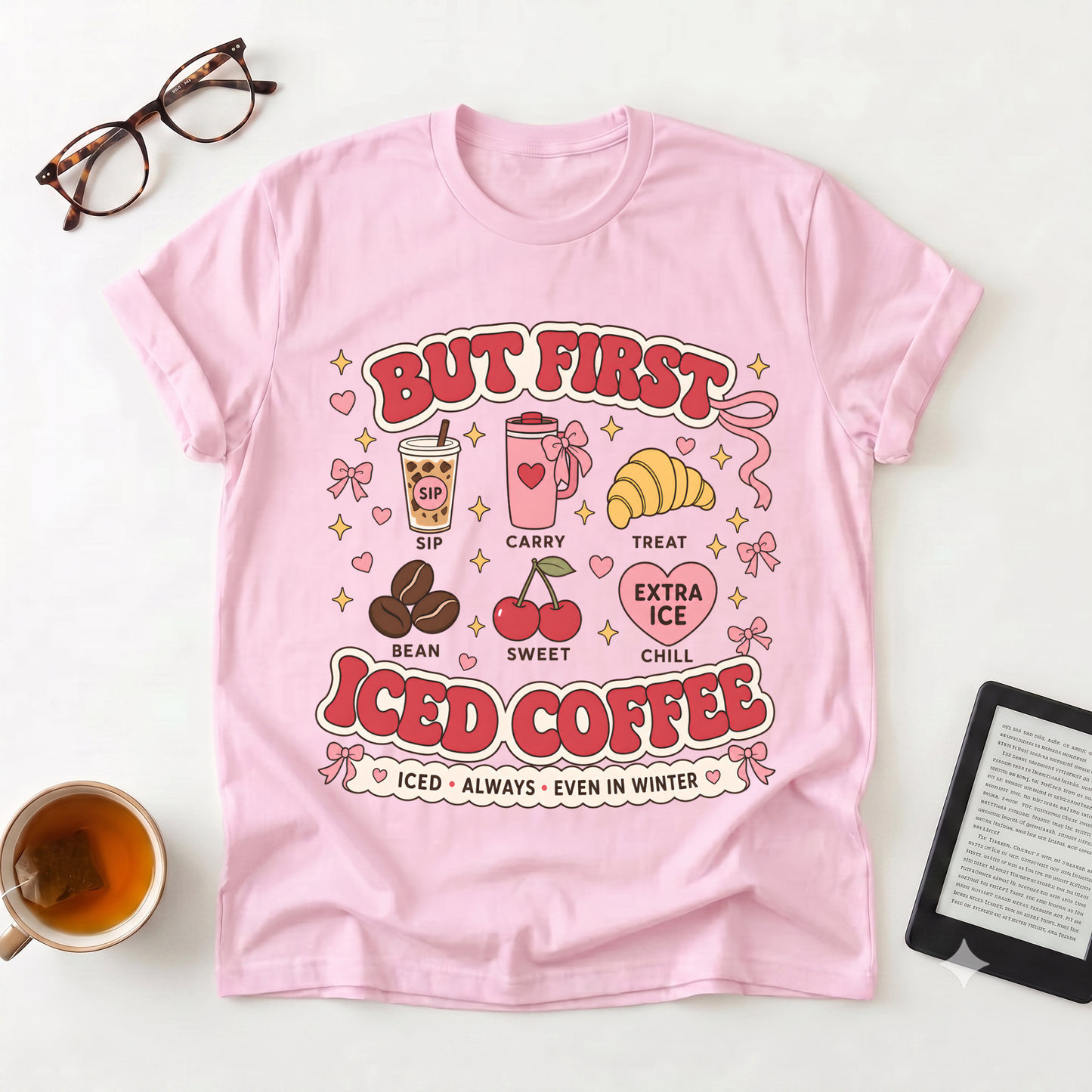 Iced Coffee Graphic T-Shirt — “But First Iced Coffee” Retro Café Tee