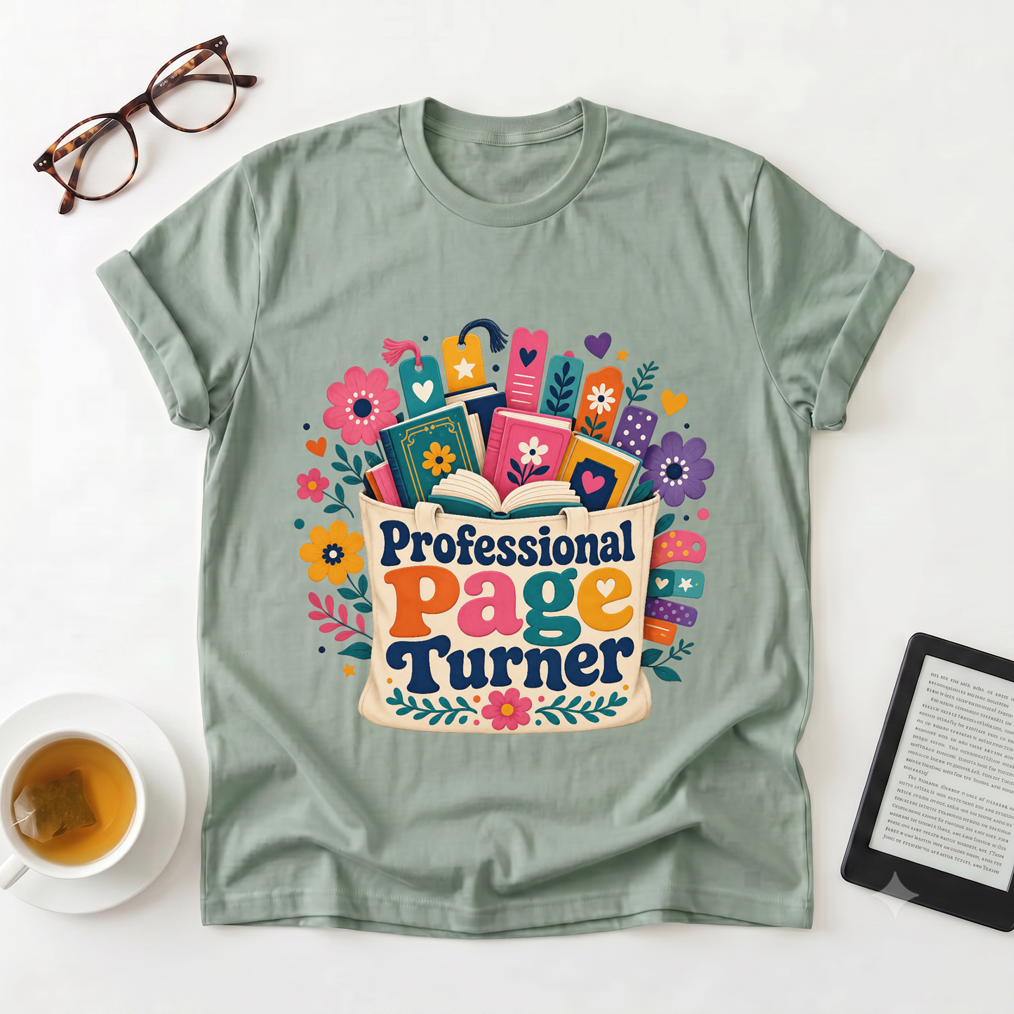Professional Page Turner T-Shirt — Floral Booklover Gift