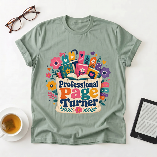 Professional Page Turner T-Shirt — Floral Booklover Gift